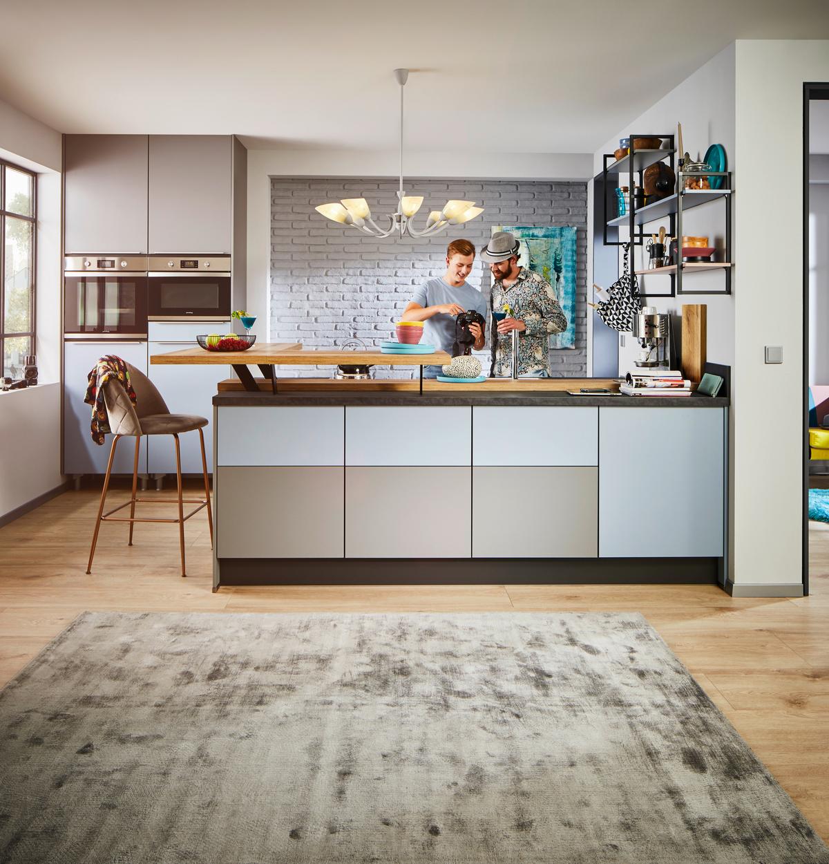 Einbauküche PN105 in Pastelblau - Pastellblau, MODERN, Holzwerkstoff - Pino