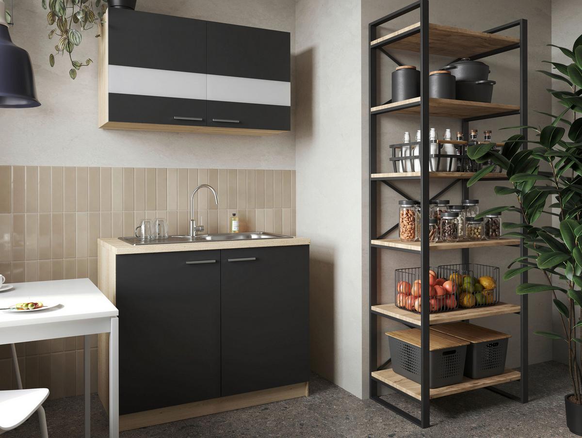 Majhna Kuhinja Merle, 100cm - srebrne barve/črna, Basics, kovina/steklo (100cm) - Respekta