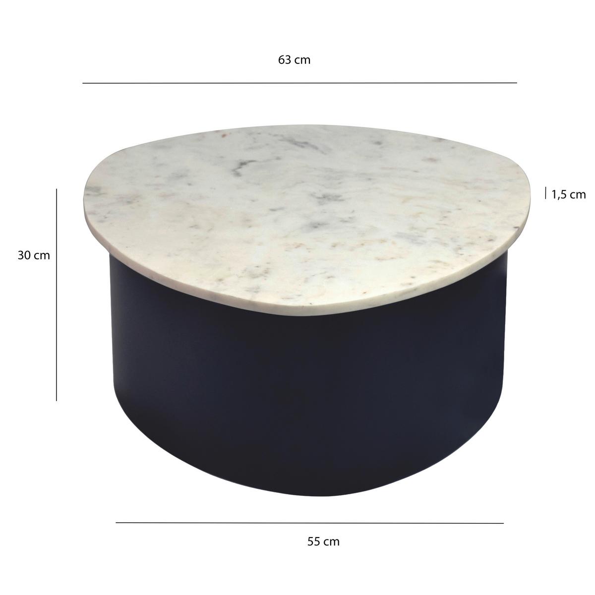 Couchtisch Wl7.376 - Weiss/Schwarz, Design, Stein/Metall (63/63/30cm) - MID.YOU