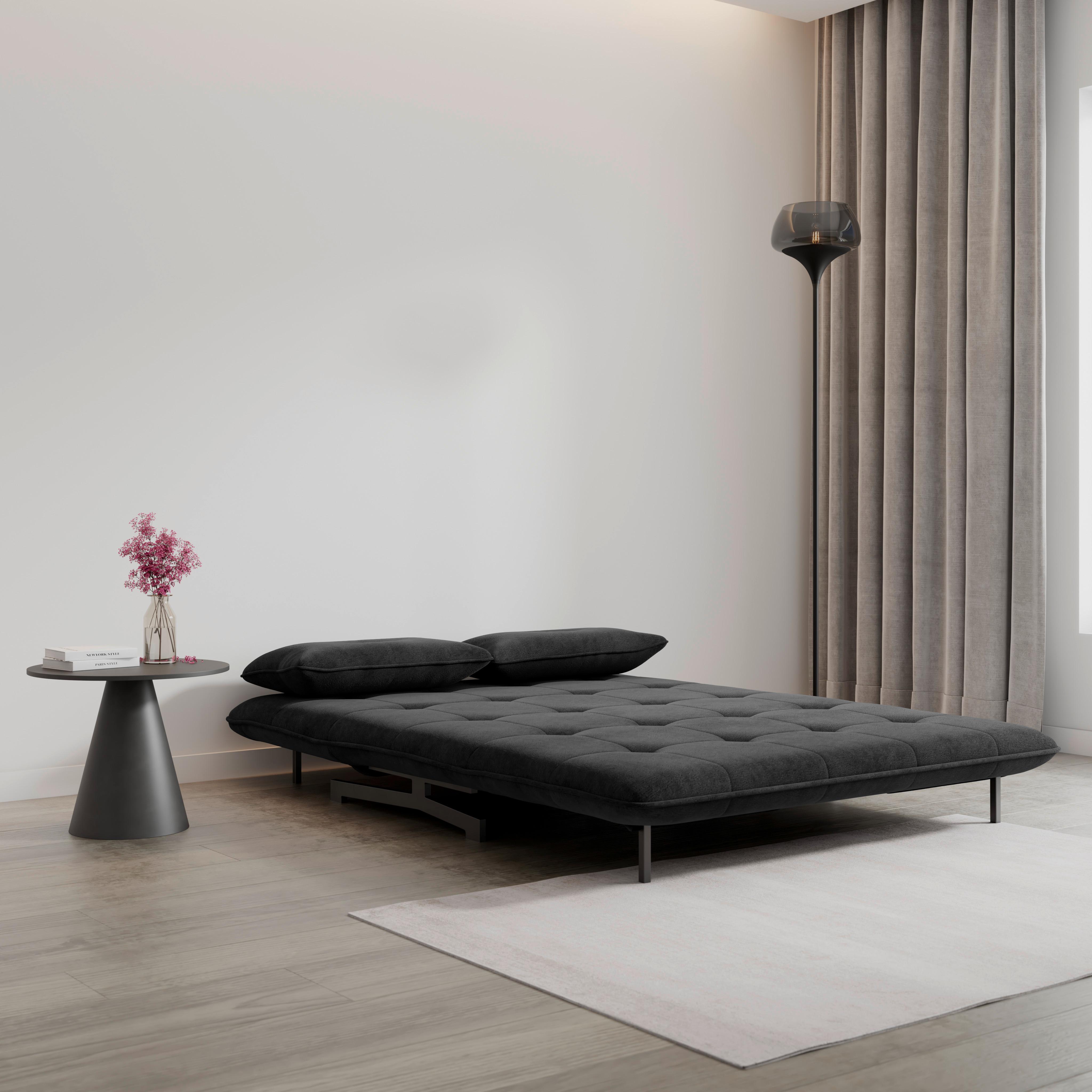 Kanapéágy Luna - fekete/sötétszürke, Modern, textil/fém (142/62/40cm) - Bessagi Home