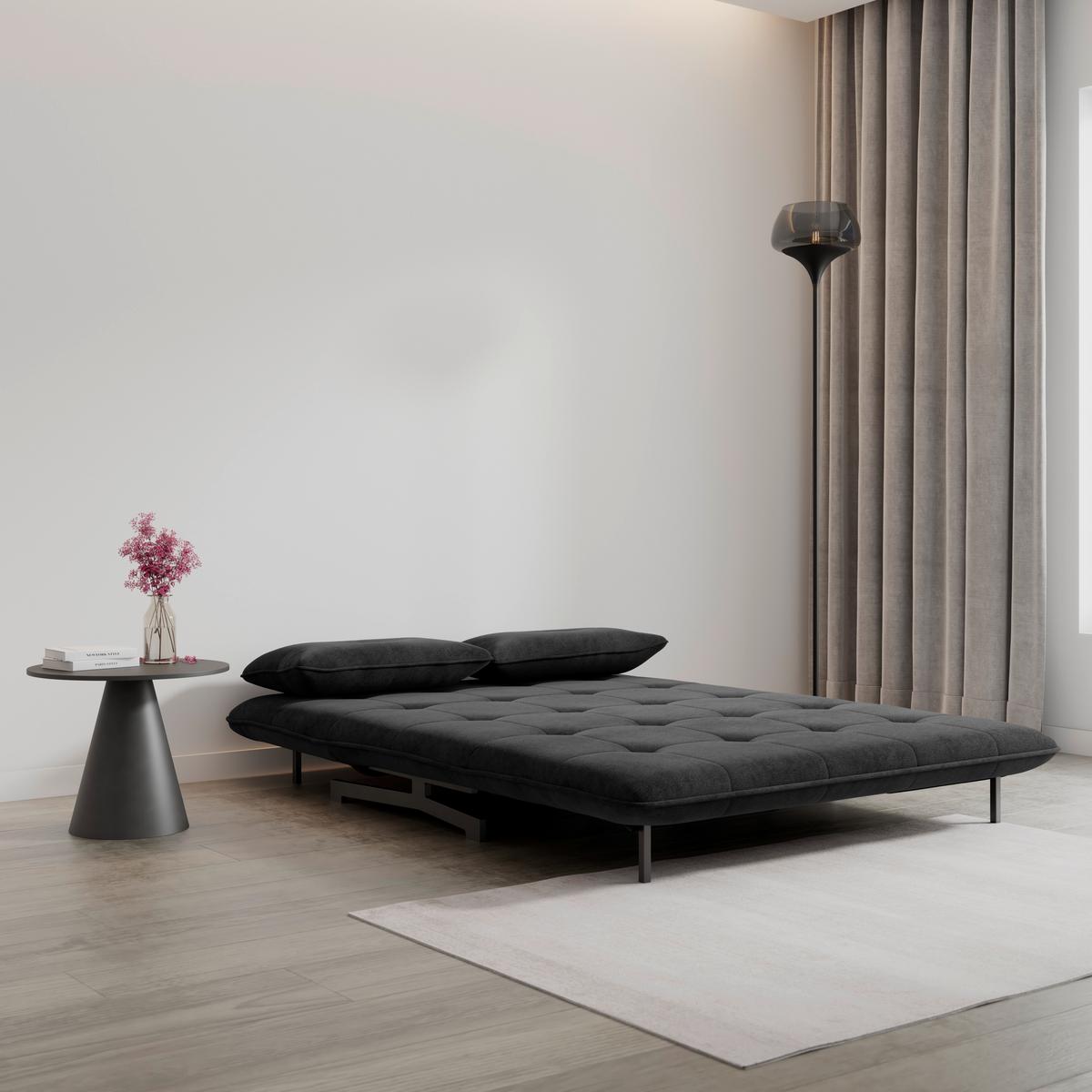 Kanapéágy Luna - fekete/sötétszürke, Modern, textil/fém (142/62/40cm) - Bessagi Home