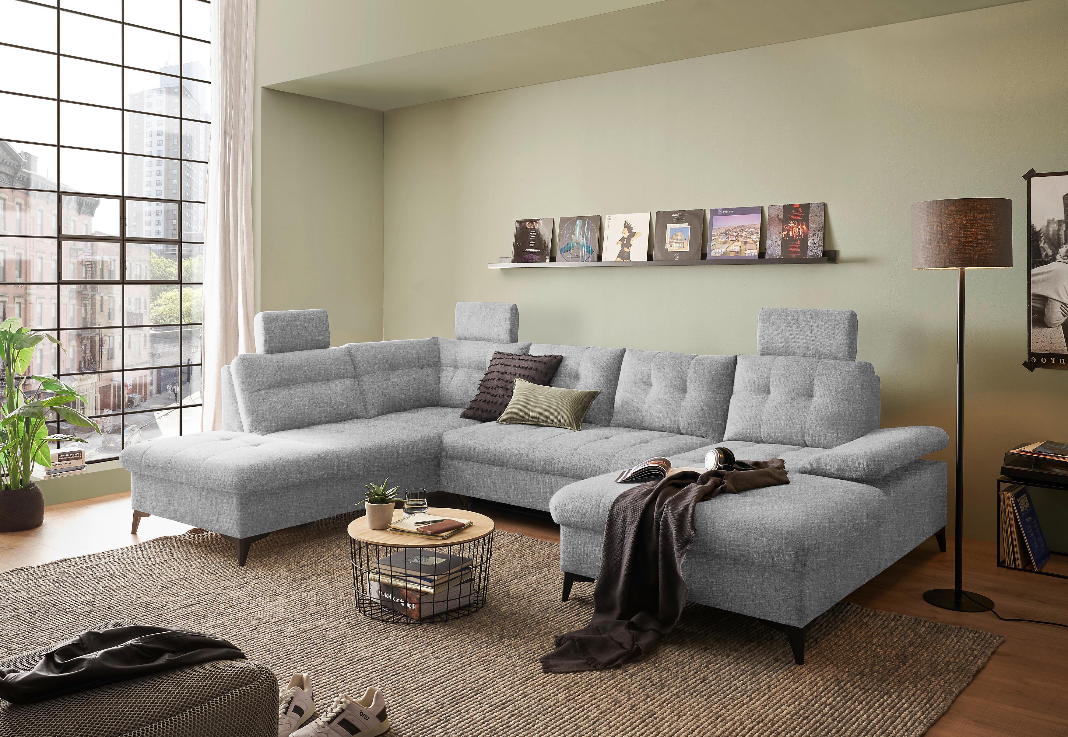 Wohnlandschaft Durban U ca. 218x324x170 cm Hellgrau - Hellgrau/Schwarz, KONVENTIONELL, Kunststoff/Textil (218/324/170cm) - MID.YOU