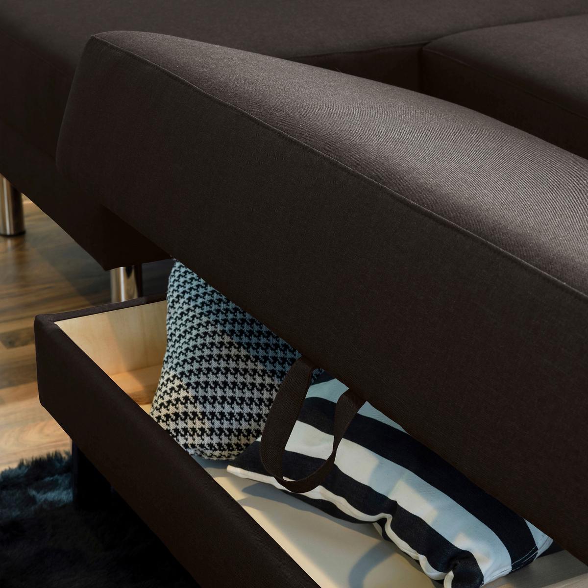 ECKSCHLAFSOFA JUST FASHION - Chromfarben/Dunkelbraun, KONVENTIONELL, Textil/Metall (152/230cm) - Max Winzer