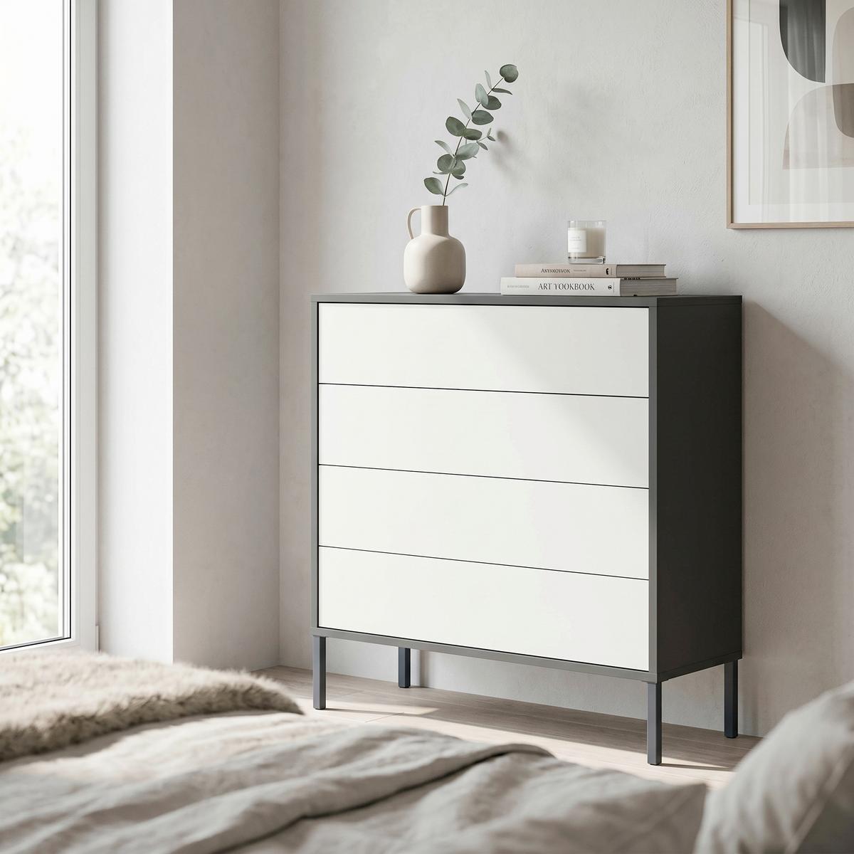 Kommode Mailand Typ 3 Anthrazit/Weiß - Anthrazit/Weiß, MODERN, Holzwerkstoff/Metall (79/86/33cm) - MID.YOU