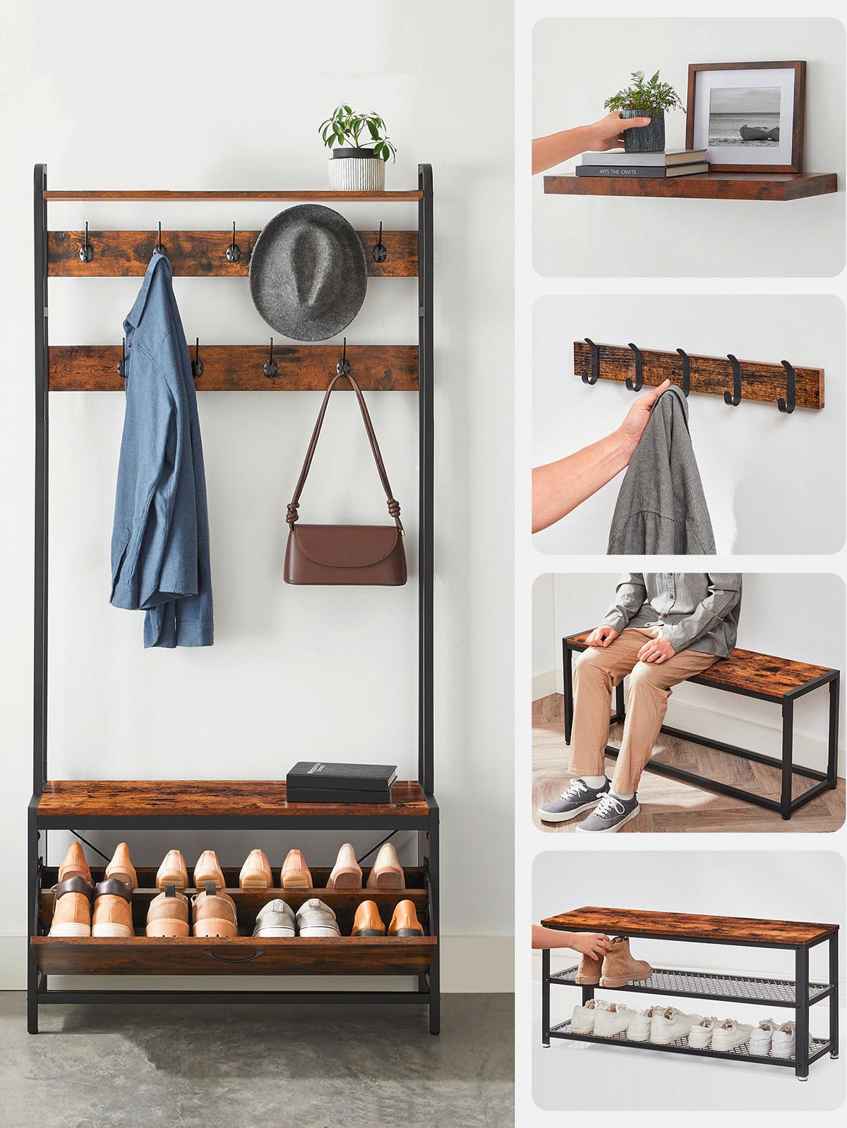 GARDEROBE HSR405B01 - Schwarz/Braun, Trend, Holzwerkstoff/Metall (85/30/180cm) - MID.YOU