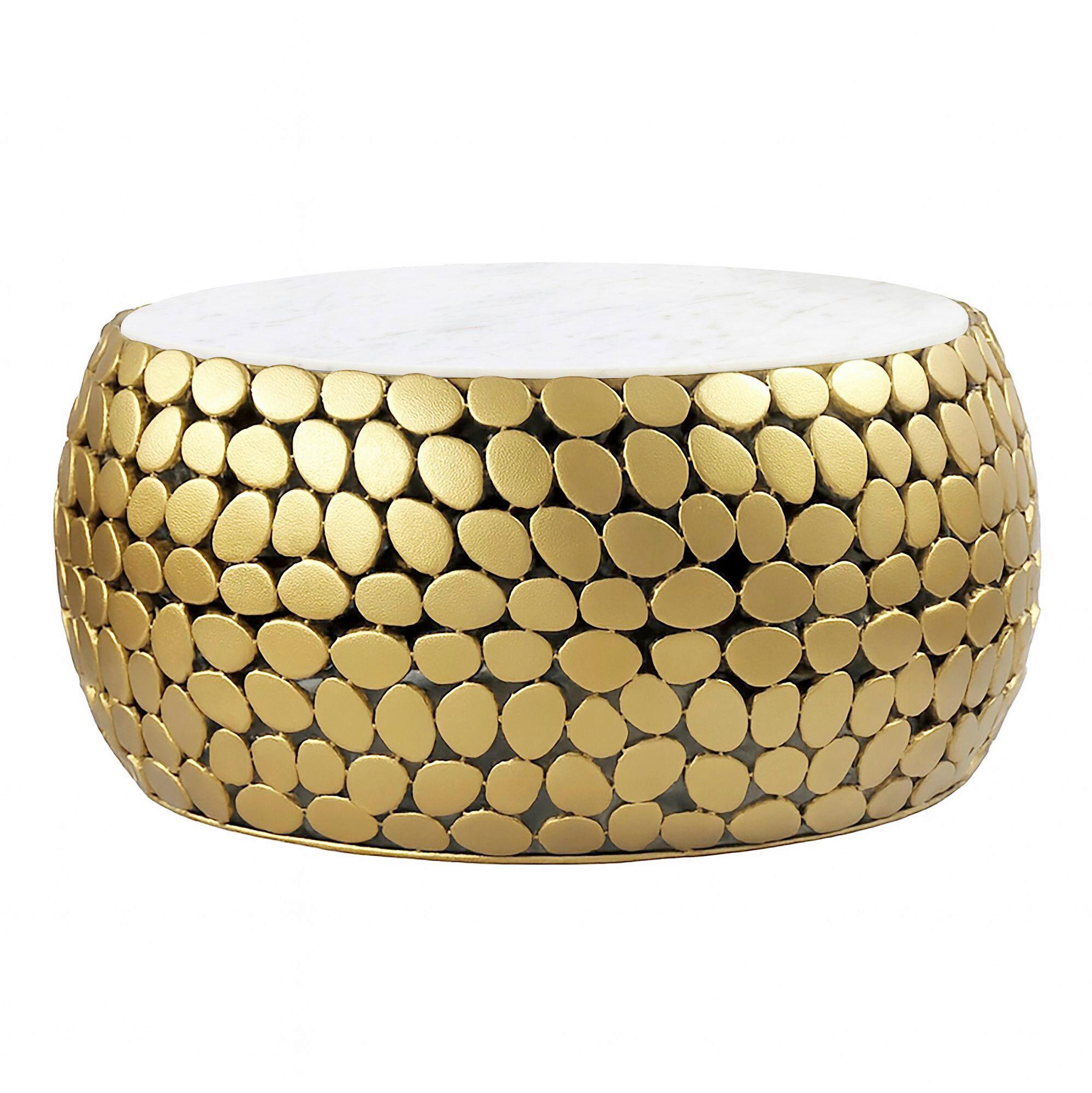 COUCHTISCH WL7.357 - Goldfarben, Design, Stein/Metall (66/32/66cm) - Livetastic