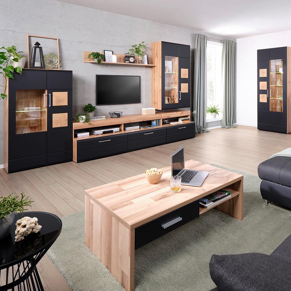 Couchtisch Sonate Eichefarben/ Schwarz mit Schublade - Chromfarben/Eichefarben, MODERN, Holzwerkstoff/Metall (110/64/40cm) - Mömax