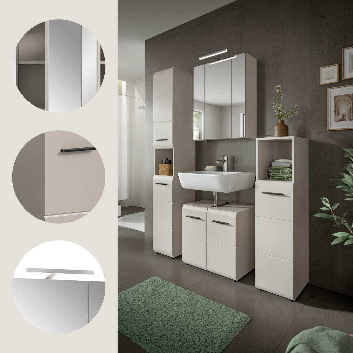Badezimmer Ice Kaschmir 4-teilig - Kaschmir/Schwarz, Trend, Glas/Holzwerkstoff (120cm) - MID.YOU
