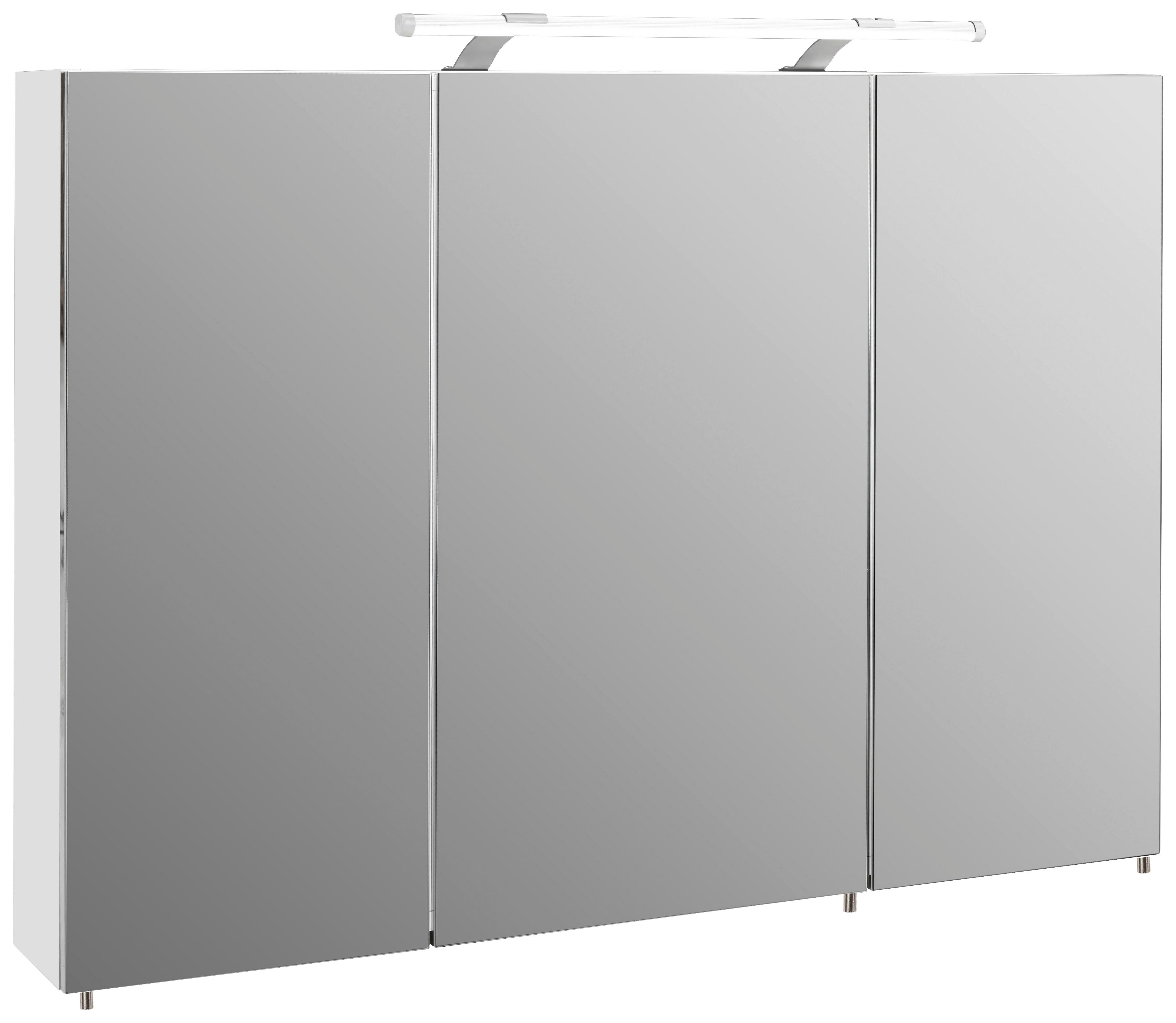 Spiegelschrank Dorina mit LED 3-türig ca. 100x76 cm Weiß - Silberfarben, MODERN, Glas/Holzwerkstoff (100/75,7/16cm) - MID.YOU