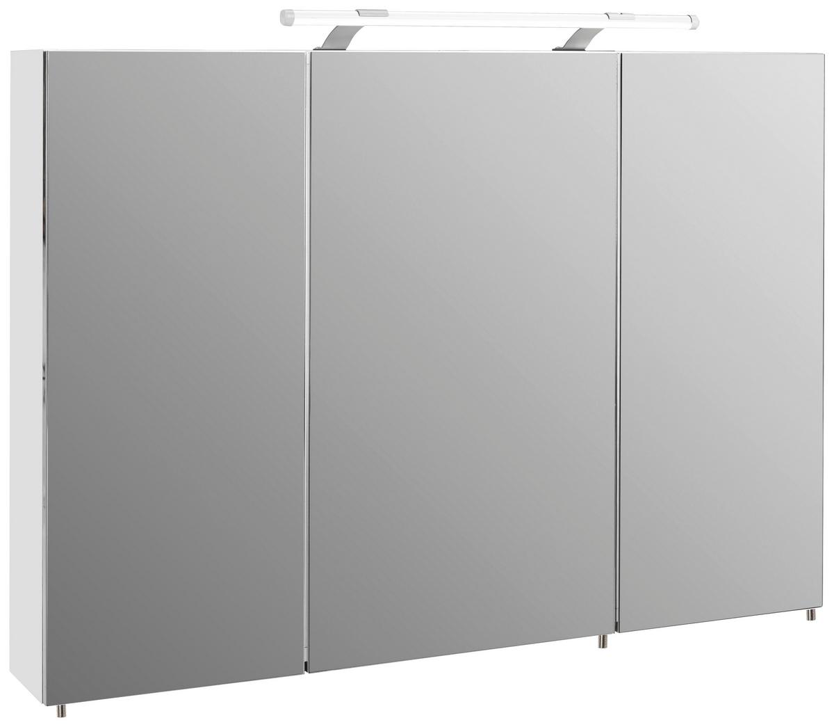 Spiegelschrank Dorina mit LED 3-türig ca. 100x76 cm Weiß - Silberfarben, MODERN, Glas/Holzwerkstoff (100/75,7/16cm) - MID.YOU