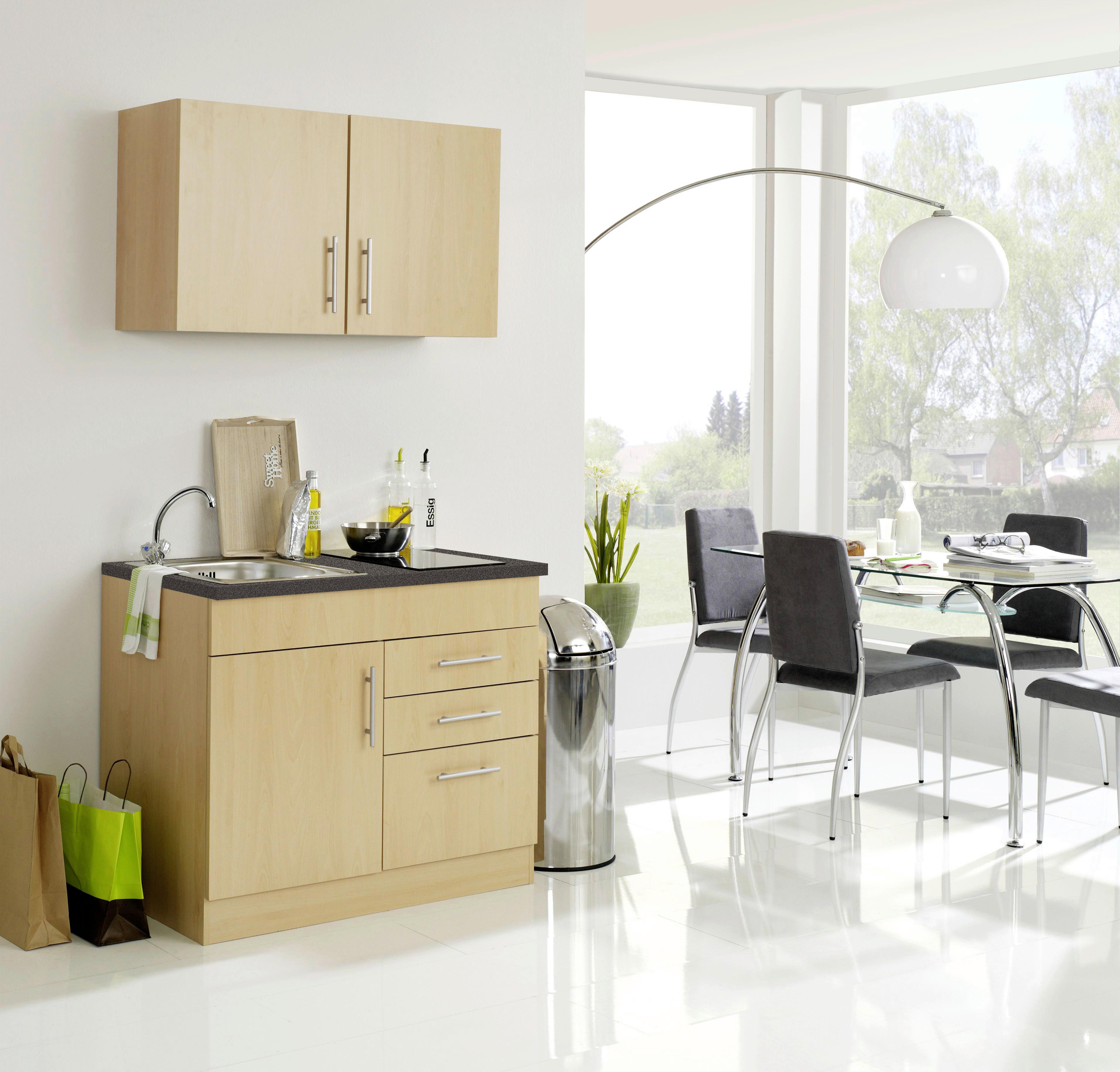 Miniküche Toronto B: ca. 100cm Buchefarben - Chromfarben/Buchefarben, MODERN, Holzwerkstoff/Metall (100cm) - Held