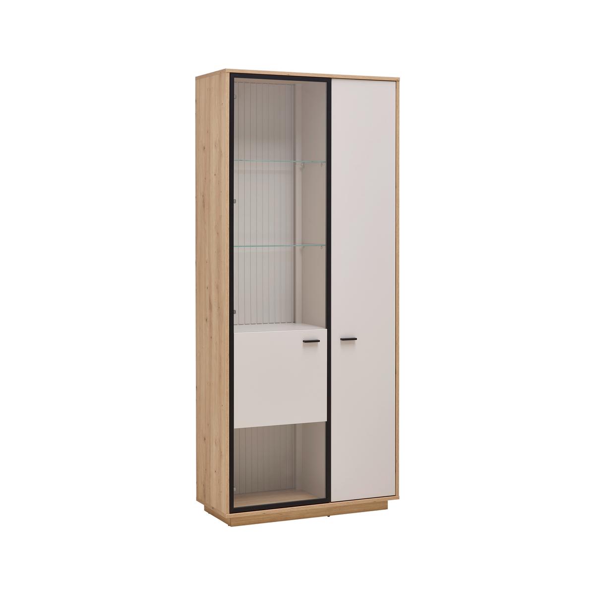 Vitrine Cremona Kaschmir/Eiche Artisan - Kaschmir/Schwarz, MODERN, Glas/Holzwerkstoff (85/200/38cm) - Premium Living
