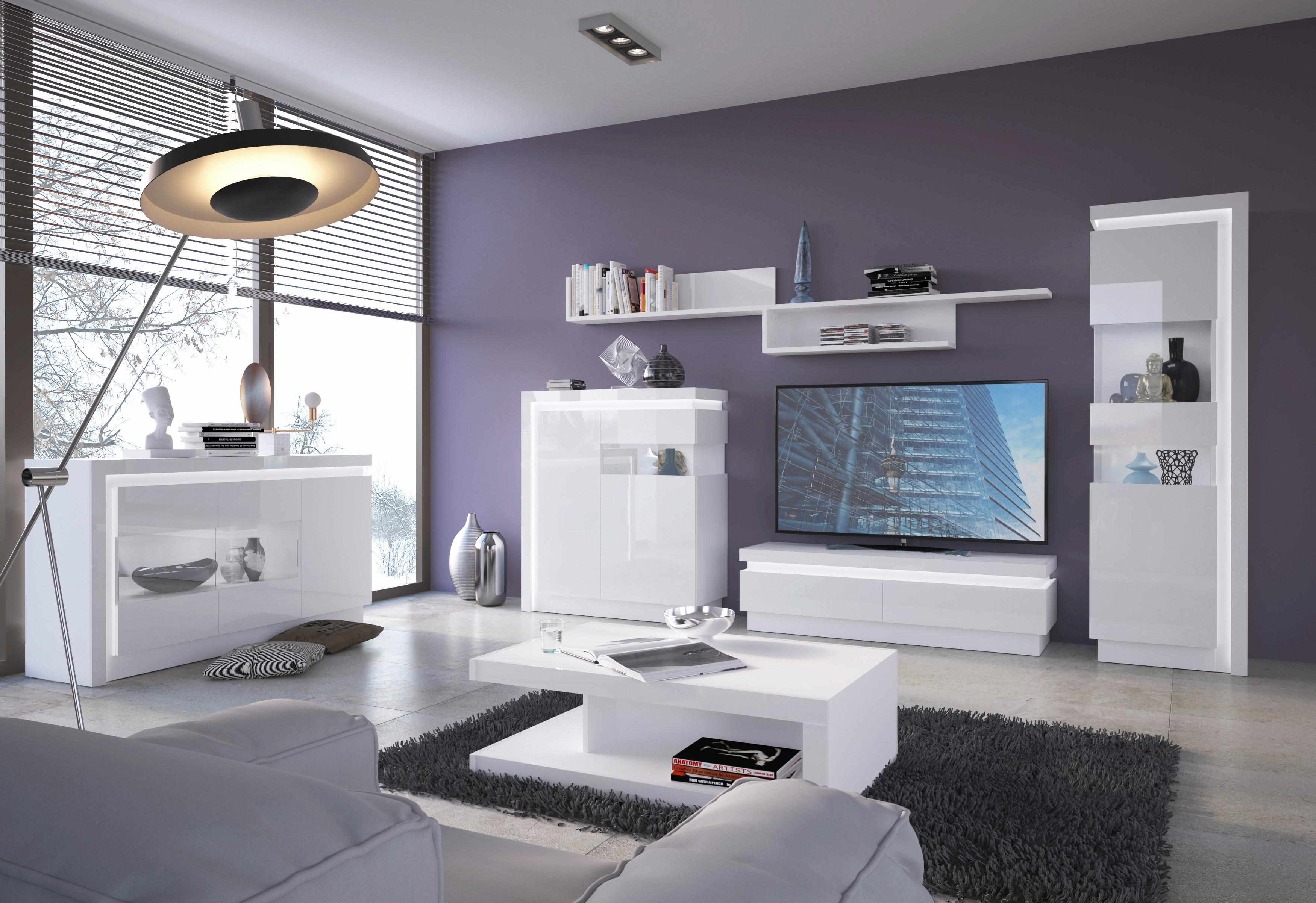 Tv Komoda Lyon - bijela/bijela visoki sjaj, Trend, drvni materijal/plastika (146/41,7/42cm) - Modern Living