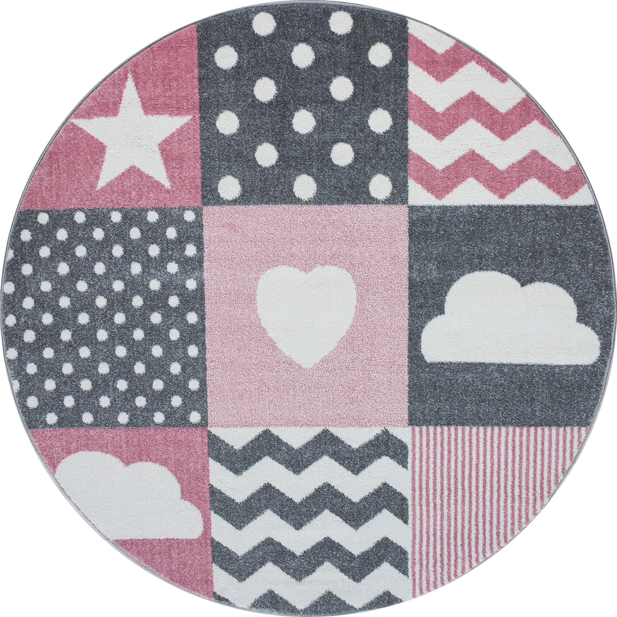 Kinderteppich Kids Grau/Weiß/Pink Ø ca. 160cm - Pink/Weiß, Trend, Textil (160cm)