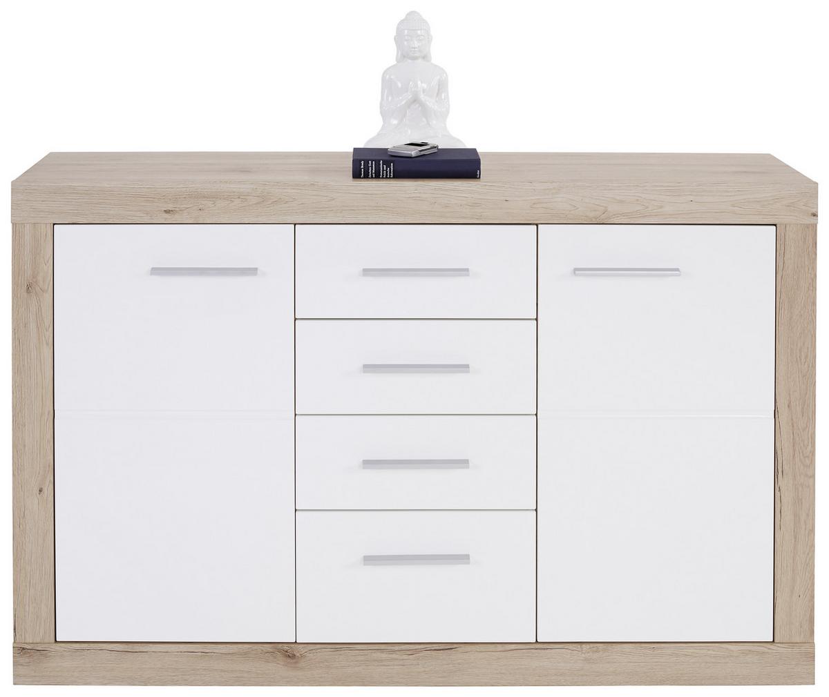 Servantă Malta - alb/culoare lemn stejar, Modern, material pe bază de lemn (138/86/35cm) - Modern Living