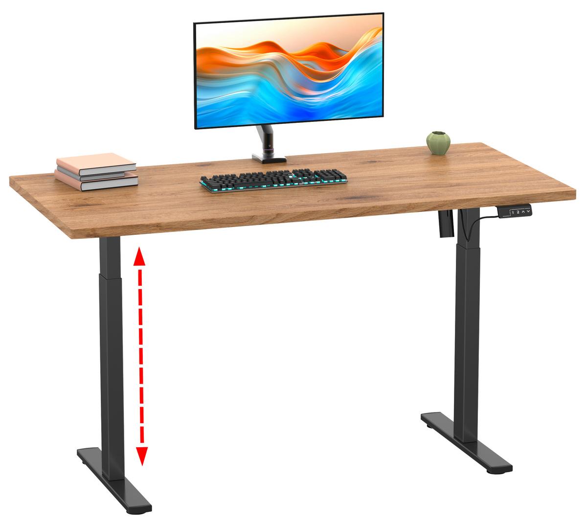 SCHREIBTISCH E-LONA - Honigeiche/Silberfarben, Design, Holzwerkstoff/Metall (110/71/80cm) - MID.YOU