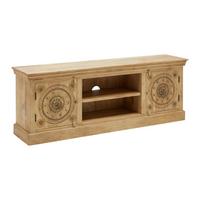 Lowboard Amila Natur/Gold aus Mangoholz, Messing Dekor - Goldfarben/Naturfarben, LIFESTYLE, Holz/Metall (180/65/40cm) - Premium Living