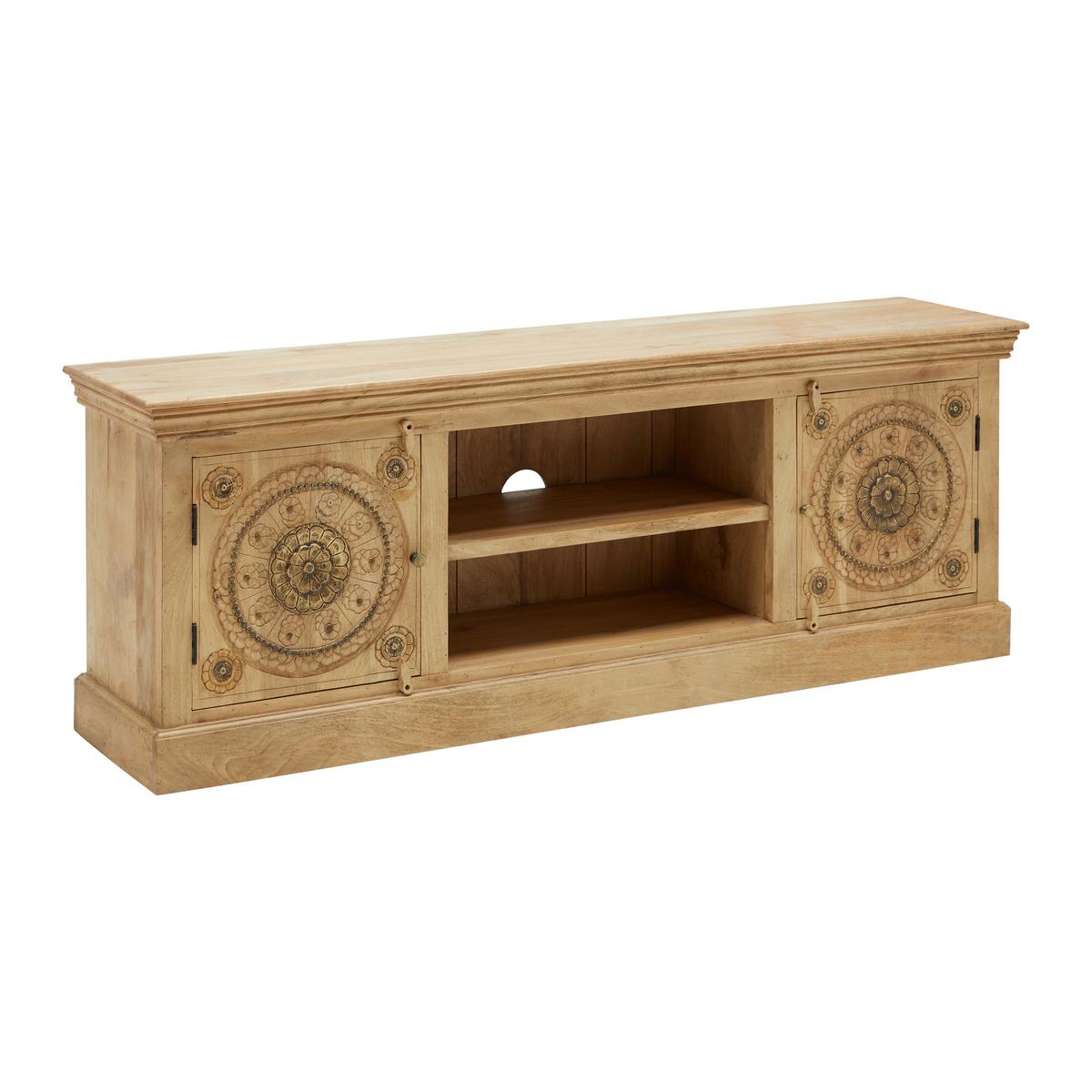 Lowboard Amila Natur/Gold aus Mangoholz, Messing Dekor - Goldfarben/Naturfarben, LIFESTYLE, Holz/Metall (180/65/40cm) - Premium Living