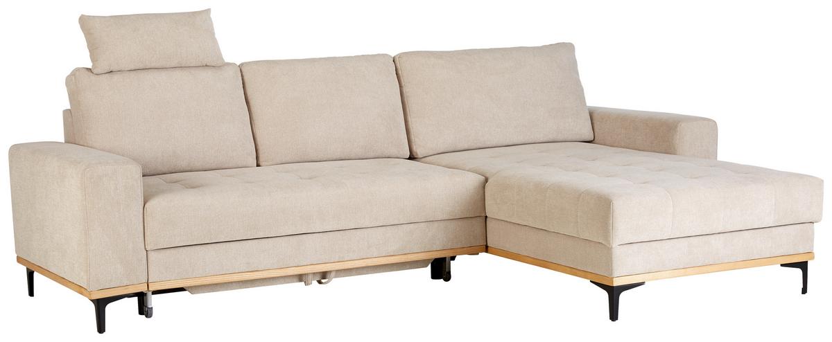 Ecksofa in Beige mit Schlaffunktion - Beige/Schwarz, Konventionell, Textil/Metall (272/87/171cm) - Zandiara