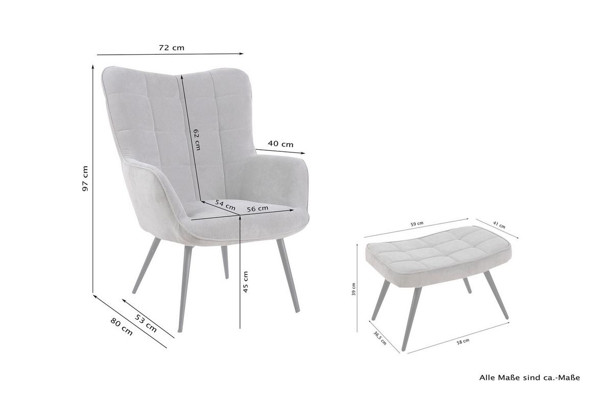 Sesselset Uta Sandfarben Webstoff - Sandfarben/Eichefarben, Basics, Textil/Metall (72/97/80cm) - MID.YOU