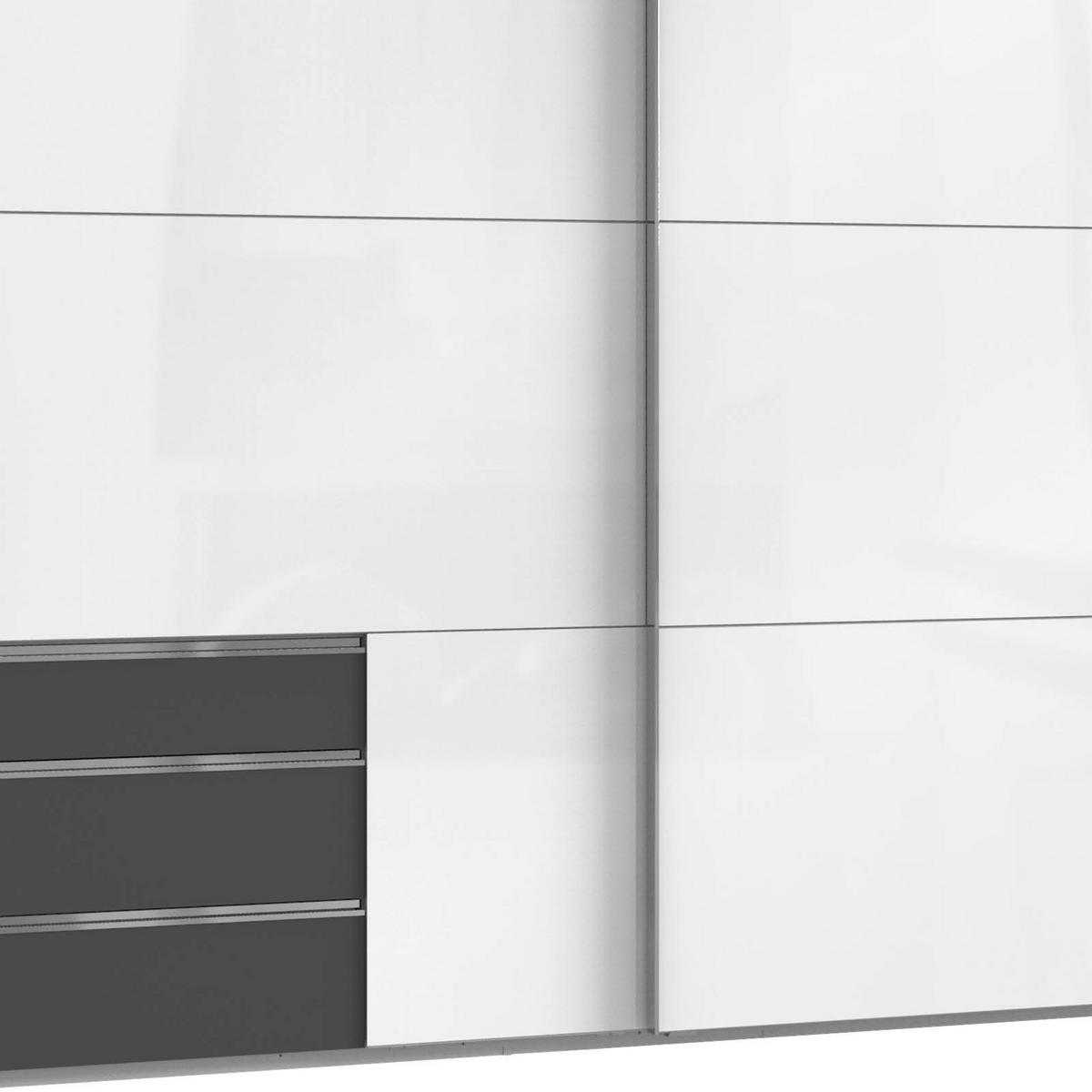Schwebetürenschrank Level 36D ca. 250 cm Graphitfarben/Weiß - Chromfarben/Weiß Hochglanz, MODERN, Holzwerkstoff/Metall (250/216/65cm) - MID.YOU