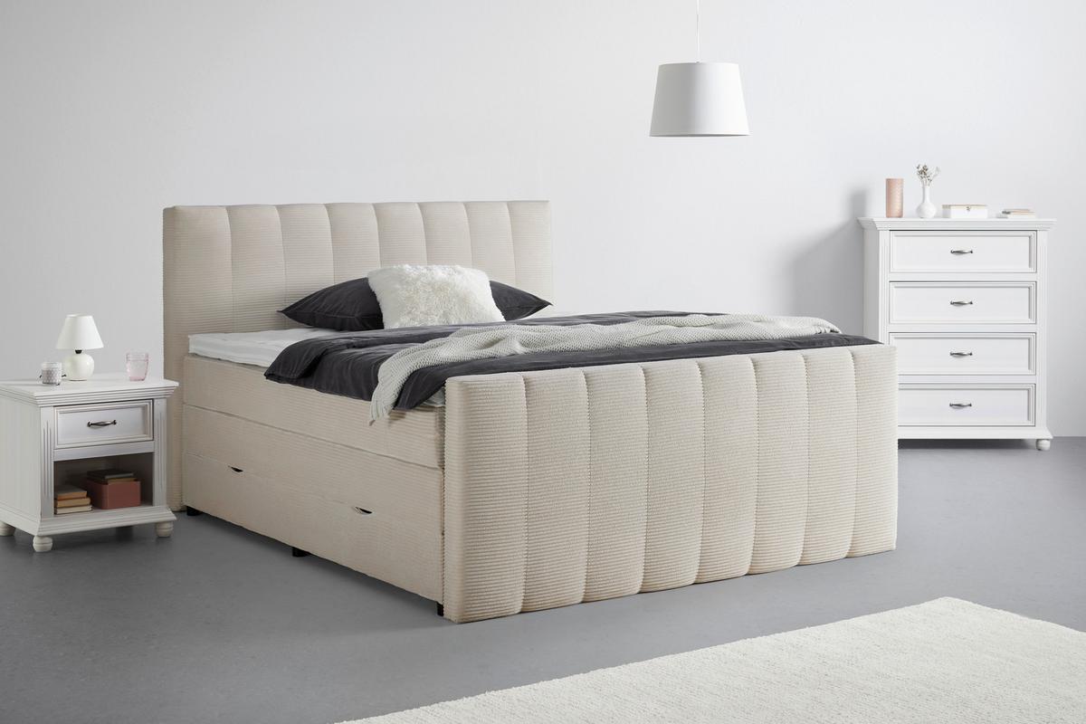 Boxspringbett Malaga Beige ca. 160x200cm - Beige/Silberfarben, KONVENTIONELL, Holz/Holzwerkstoff (160/200cm) - Premium Living