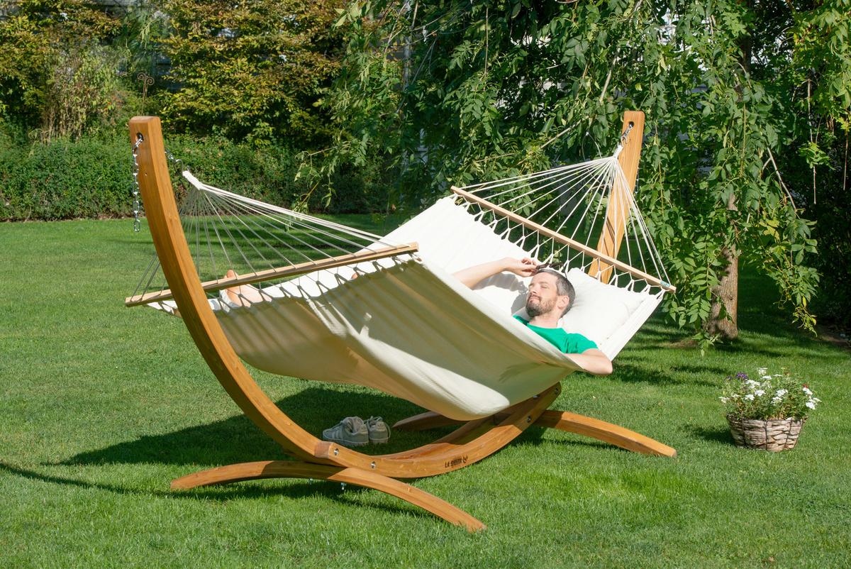 Hängematte Double Bar Hammock Echtholz Weiß - Weiß, KONVENTIONELL, Holz/Textil (160/350cm) - La Siesta