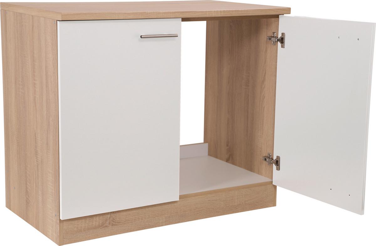 Spodnja Omarica Za Korito Merle, Barva Hrasta, Bela - srebrne barve/barve hrasta, Basics, kovina/leseni material (100/84,8/60cm) - Respekta