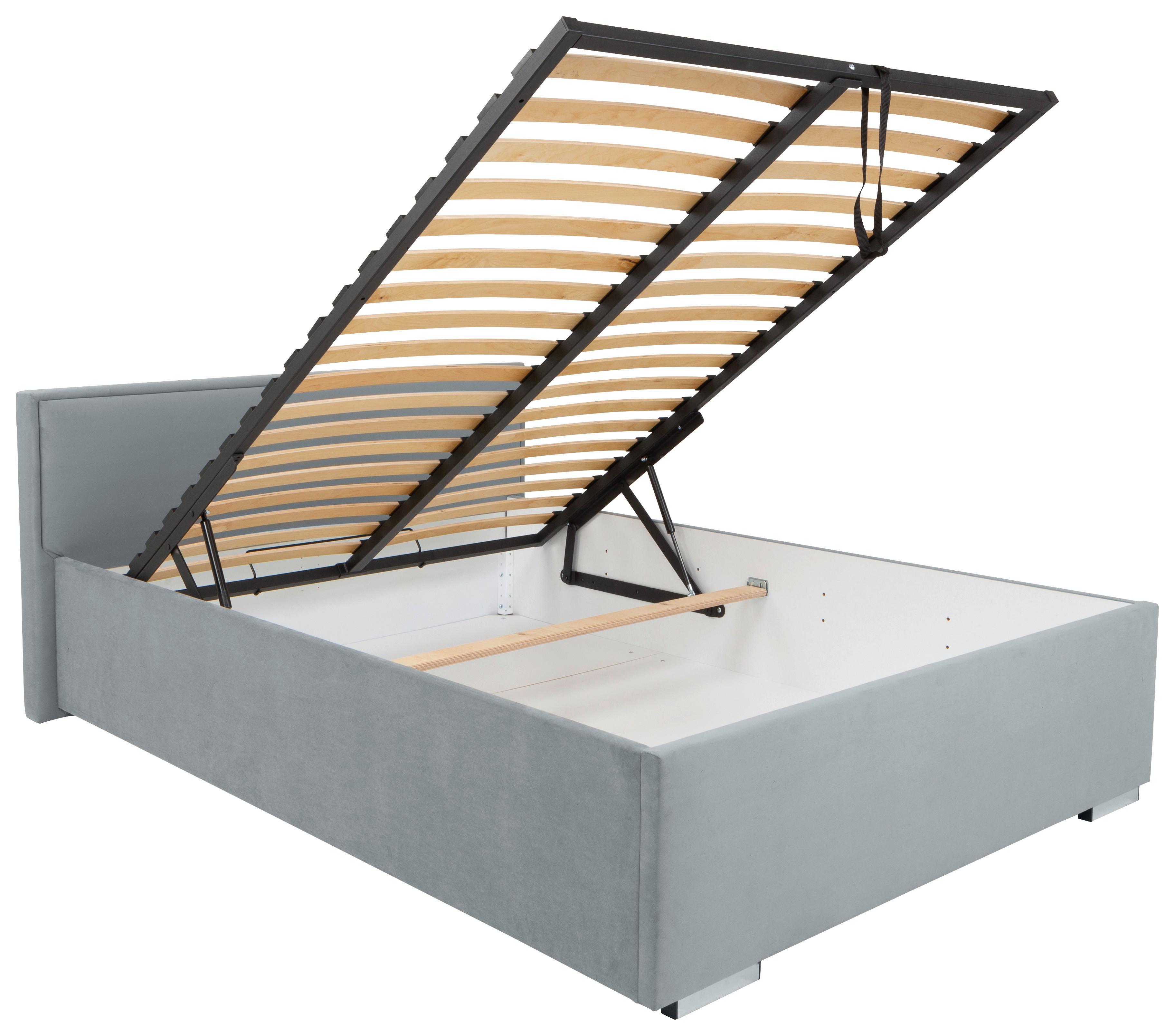 Oblazinjena Postelja Anadia, Siva, 140x200 - barve kroma/siva, Moderno, kovina/tekstil (140/200cm) - MID.YOU
