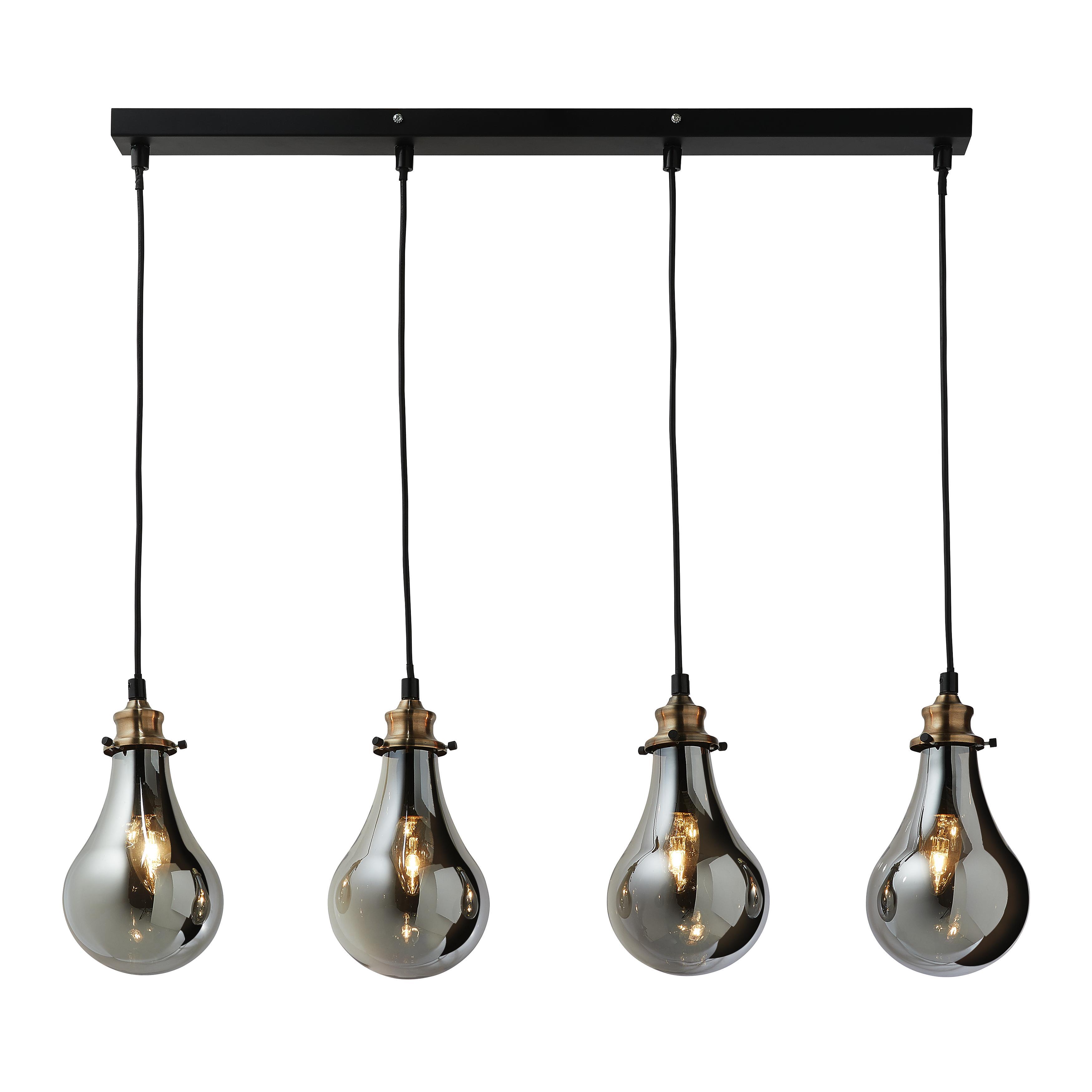 Hängeleuchte max. 25 Watt 'Luciana' - Messingfarben/Grau, MODERN, Glas (80/13.5/129cm) - Bessagi Home