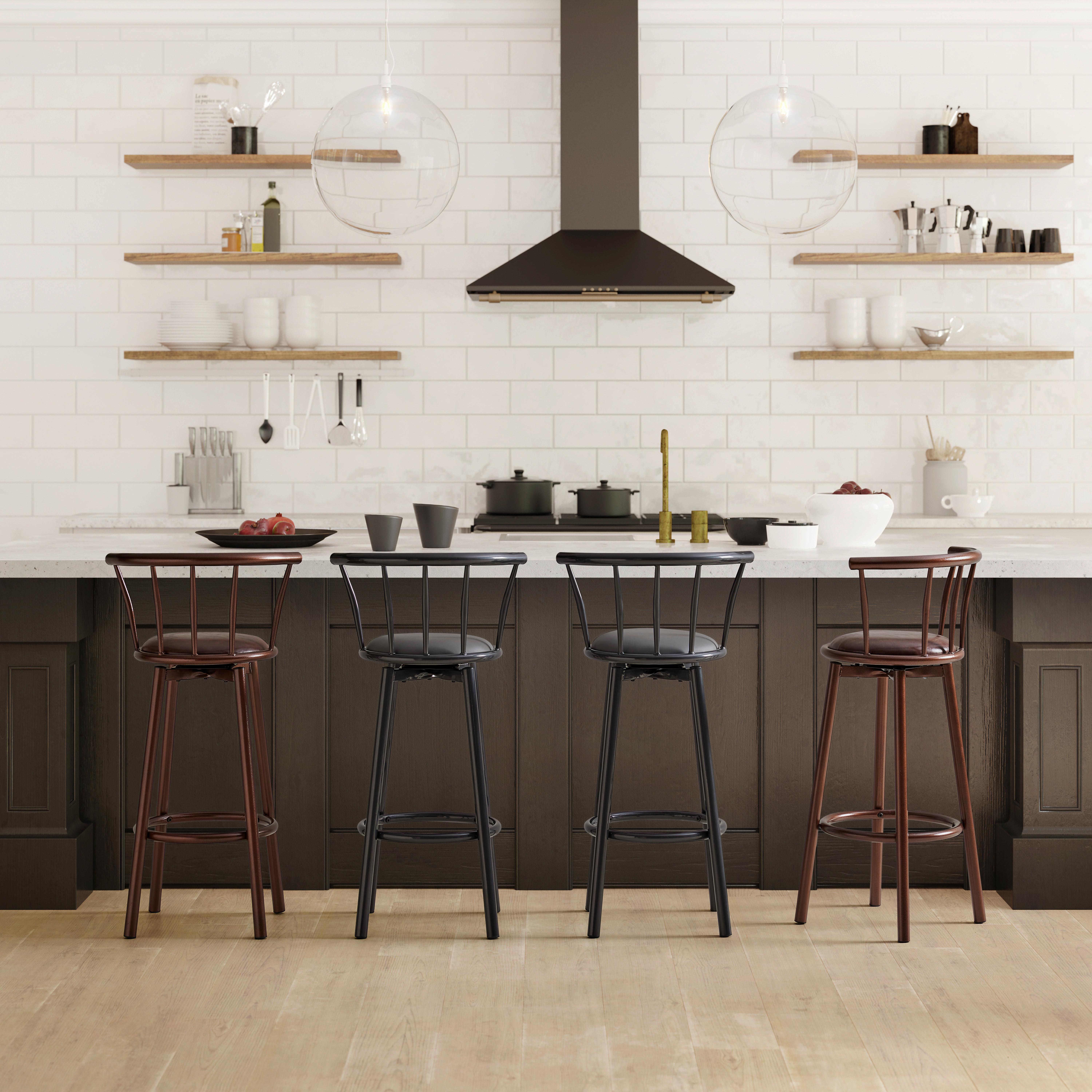 Barhocker-Set Fabio Grau Lederlook Gepolstert - Grau, MODERN, Holz/Textil (43/96/52cm) - Bessagi Home