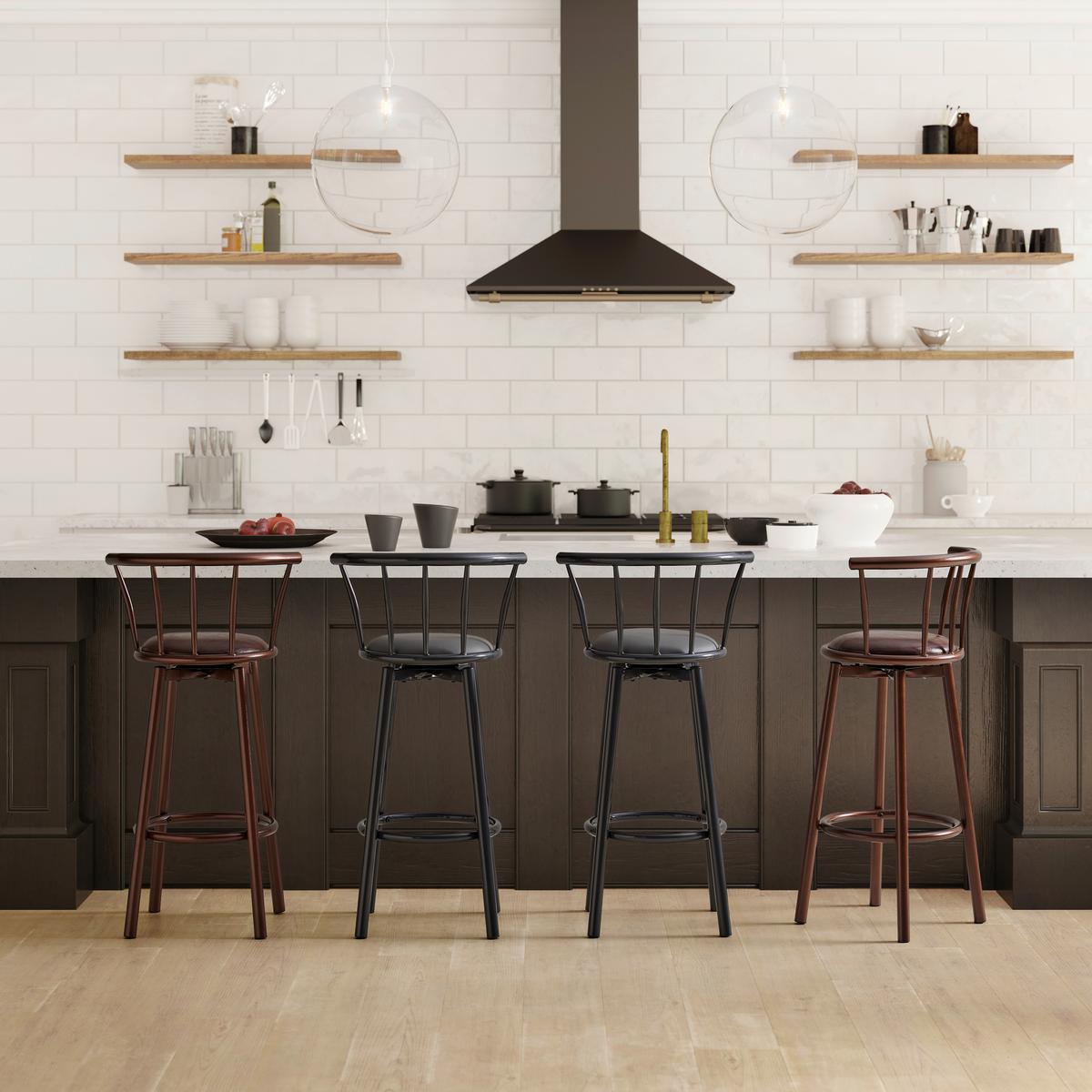 Barhocker-Set Fabio Grau Lederlook Gepolstert - Grau, MODERN, Holz/Textil (43/96/52cm) - Bessagi Home