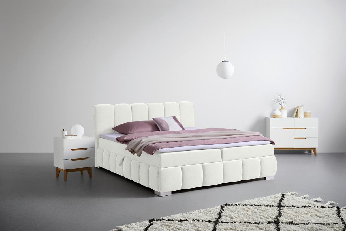 Boxbett Elaris Weiß ca. 160x200cm - Chromfarben/Weiß, KONVENTIONELL, Kunststoff/Textil (160/200cm) - Mömax
