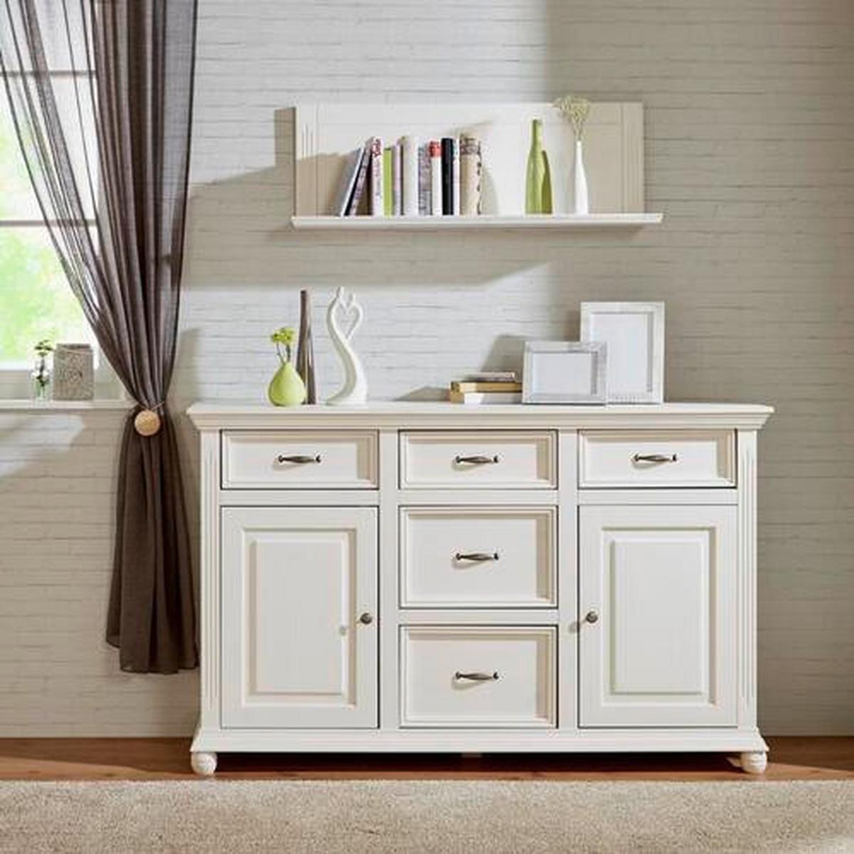 Wandboard Elena Weiss - Weiss, Romantik / Landhaus, Holz (100/35/25cm) - Zandiara