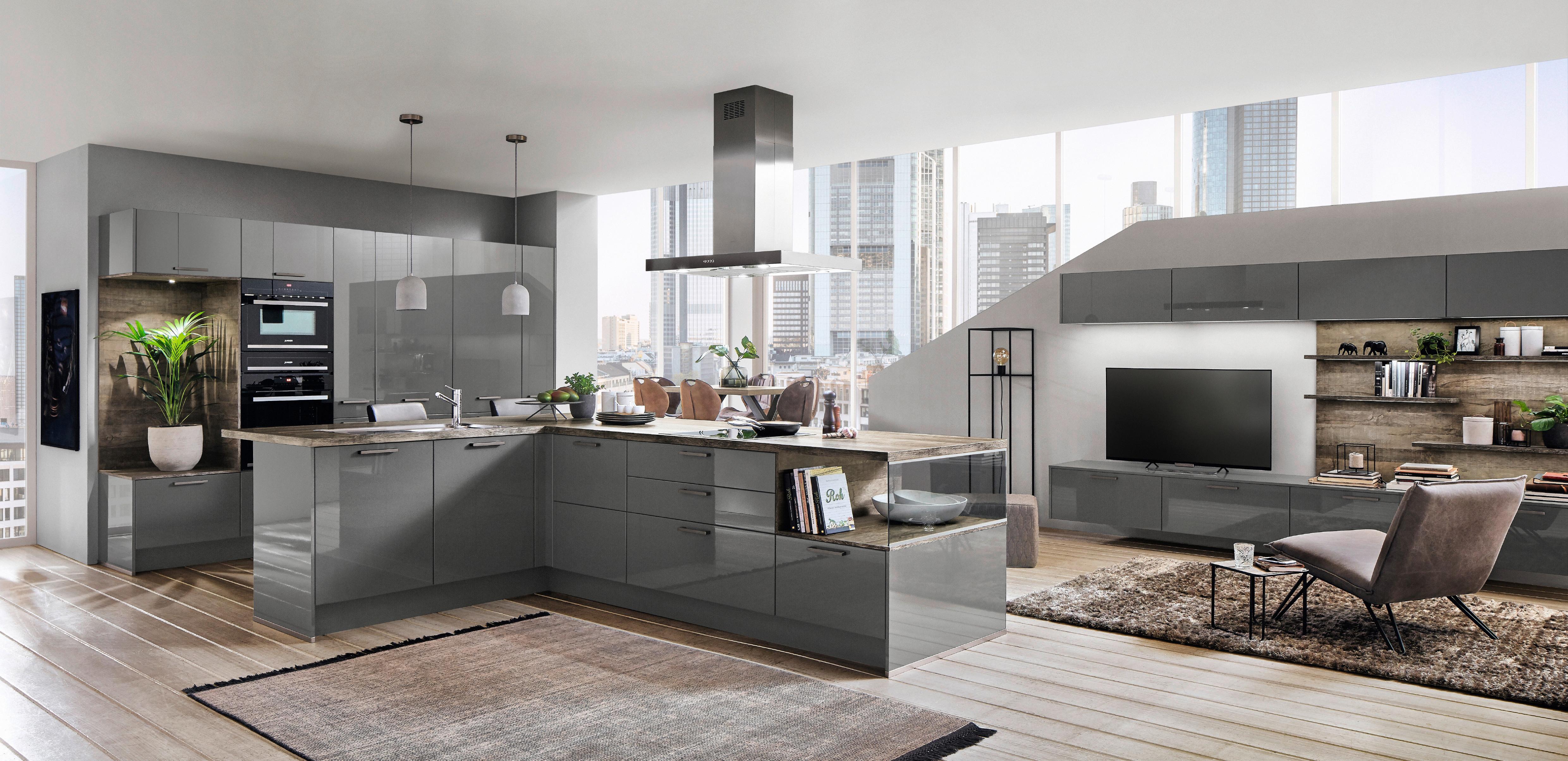 Einbauküche Flash in Grau/Schieferfarben - Schieferfarben/Grau, MODERN, Holzwerkstoff - Nobilia