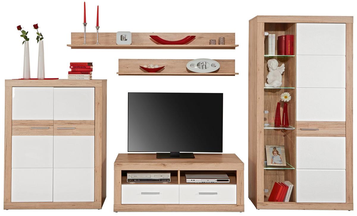 Komoda Malta - bijela/boje hrasta, Moderno, drvo/plastika (96/132/35cm) - Modern Living