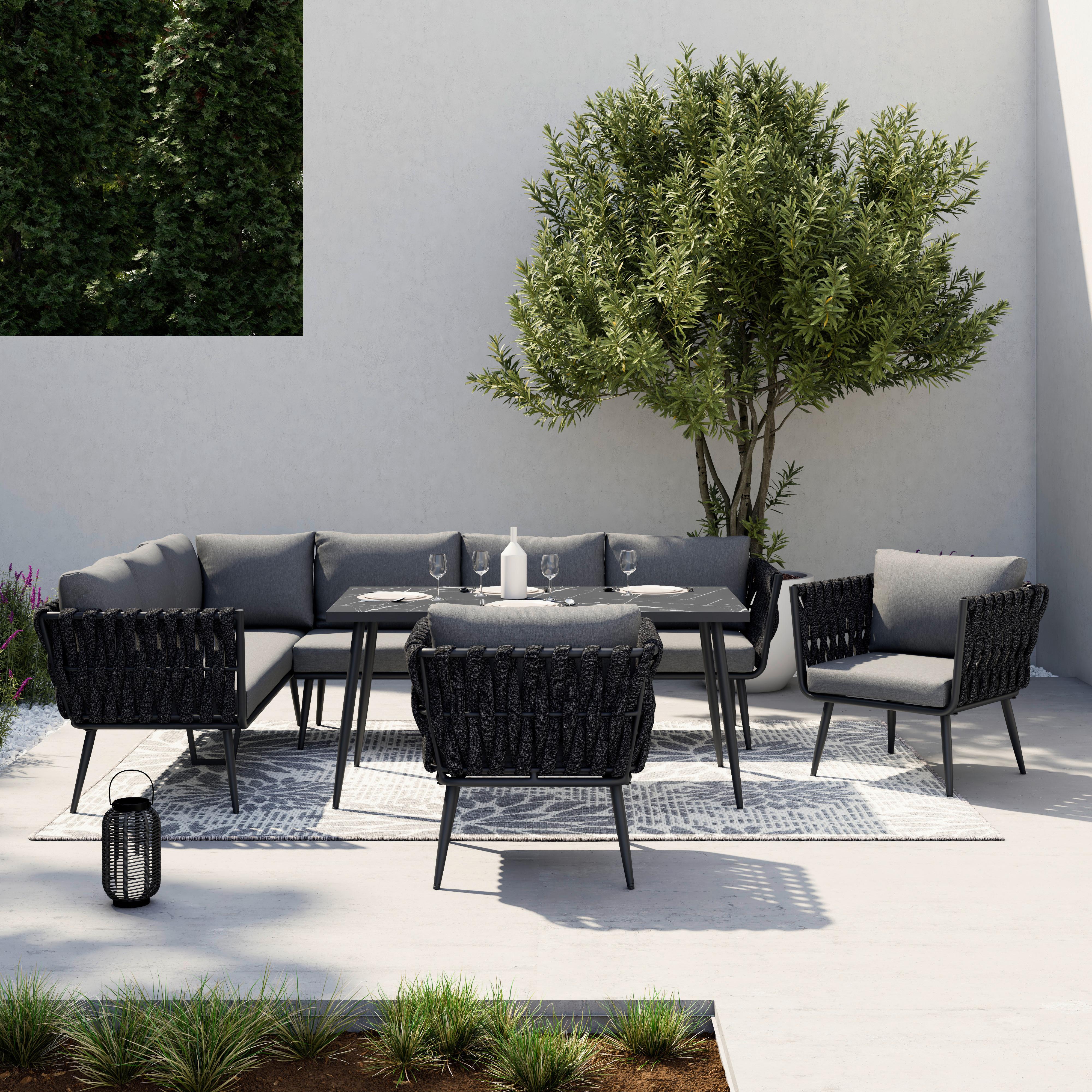 Dining-Loungeset Mila Dunkelgr Outdoorstoff/Metall - Dunkelgrau, MODERN, Kunststoff/Textil - Bessagi Garden