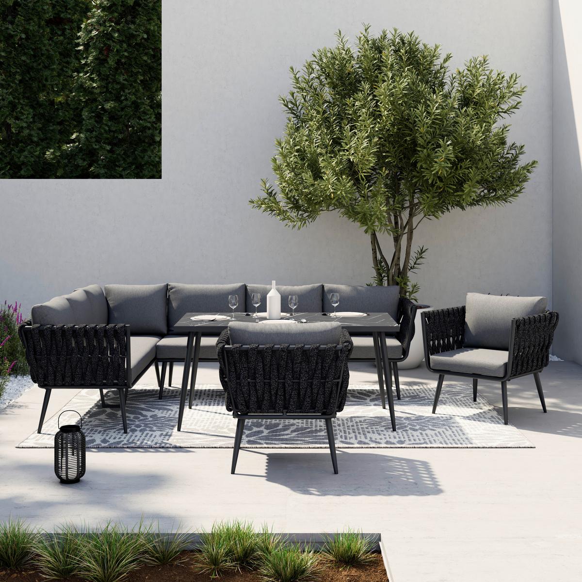 Dining-Loungeset Mila Dunkelgr Outdoorstoff/Metall - Dunkelgrau, MODERN, Kunststoff/Textil - Bessagi Garden