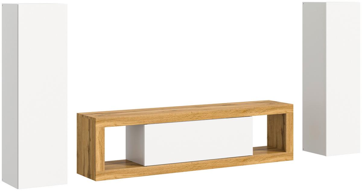 Ansamblu mobilier camera de zi TANGO - alb/stejar Wotan, Design, material pe bază de lemn (240/135/30cm) - Modern Living