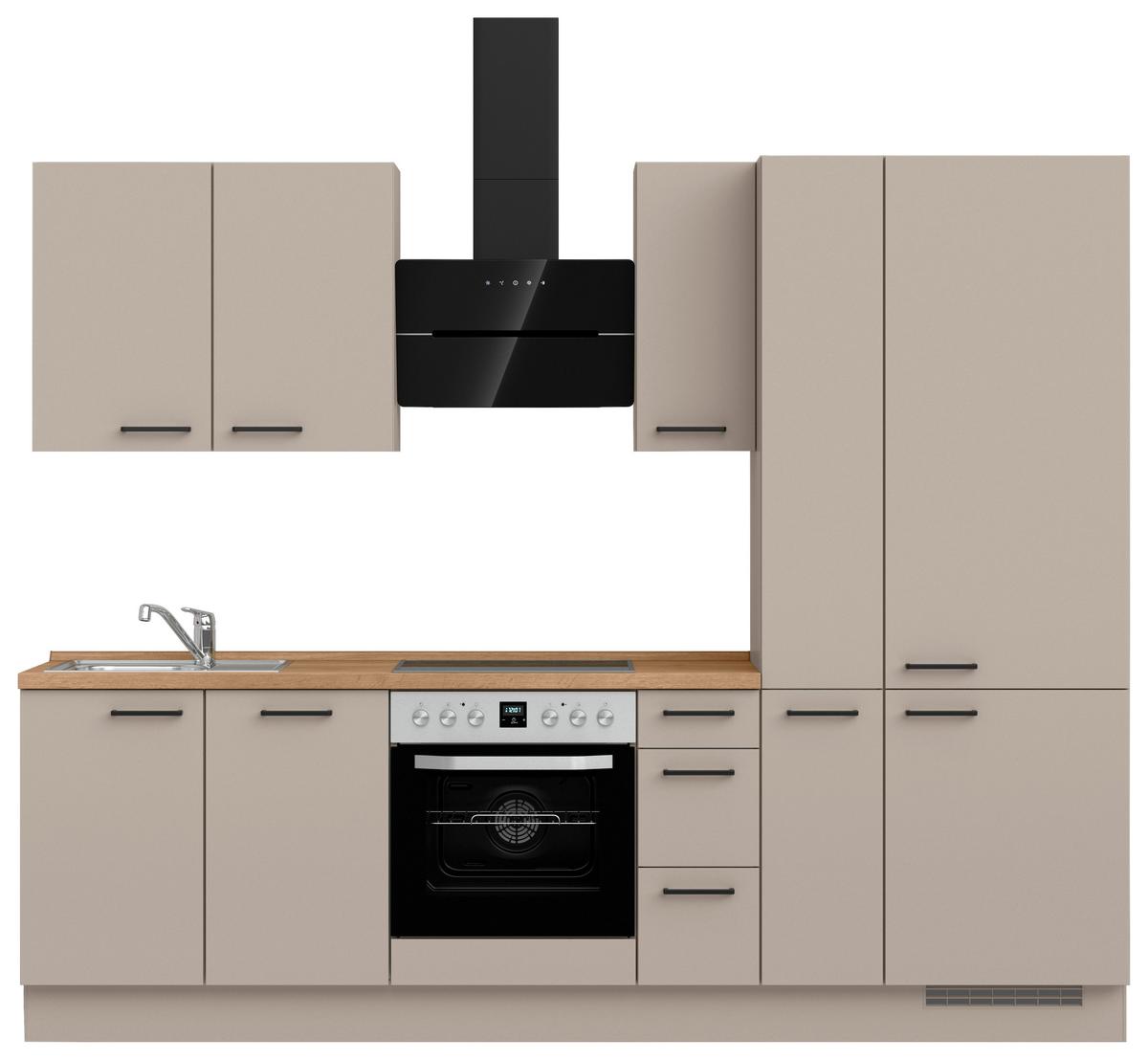 Küchenblock Easytouch High m. Geräten Sandfarben - Sandfarben/Eichefarben, MODERN, Holzwerkstoff/Metall (270cm) - Nobilia