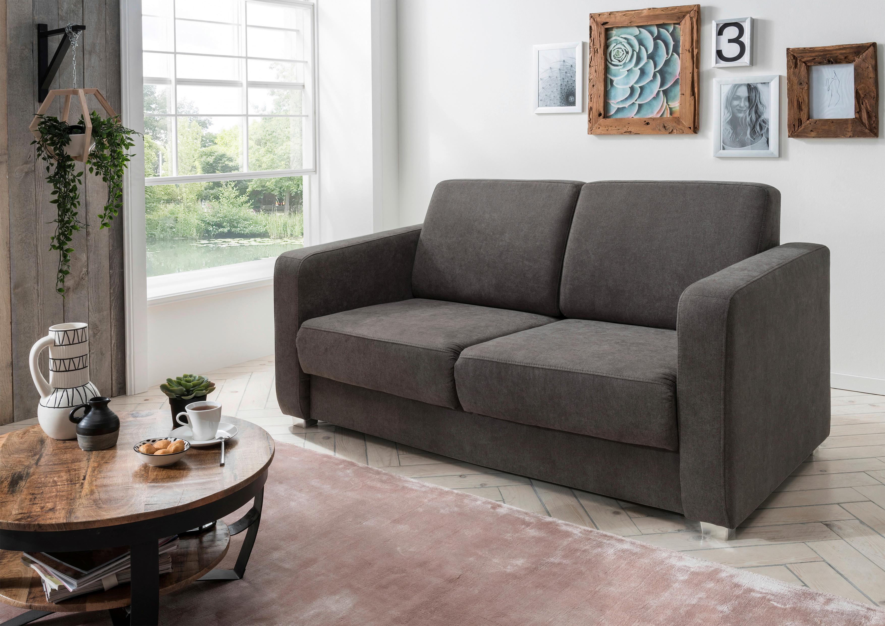 Schlafsofa Mia Dunkelbraun Mikrofaser - Chromfarben/Dunkelbraun, Basics, Kunststoff/Textil (159/88/87cm) - Livetastic