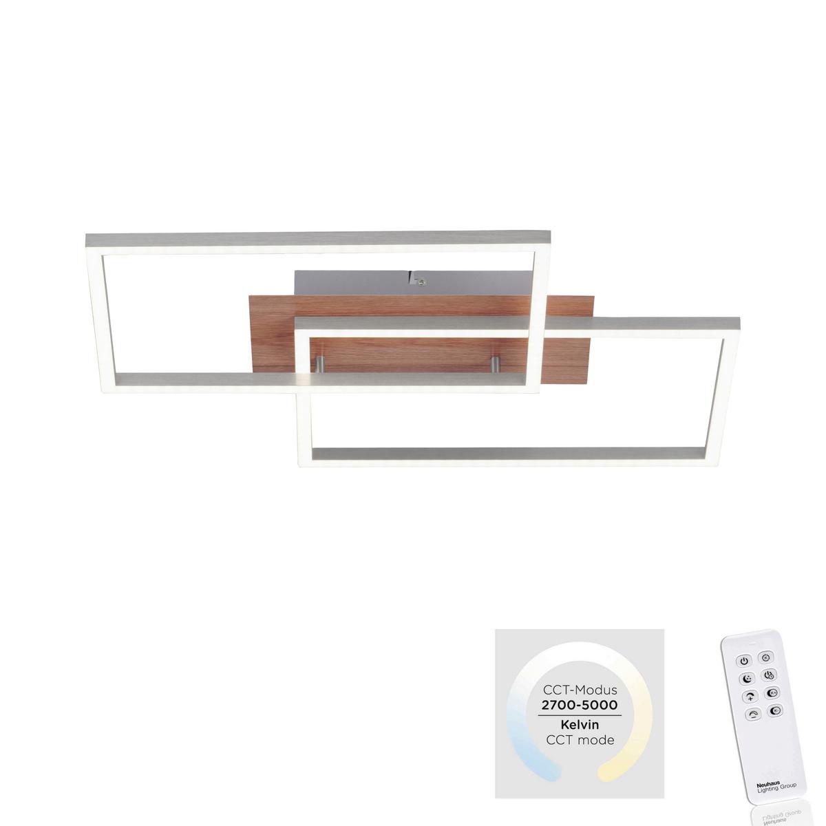 LED-Deckenleuchte Iven max. 35 Watt - Eichefarben/Nickelfarben, Natur, Kunststoff/Metall (50,4/42/7cm)
