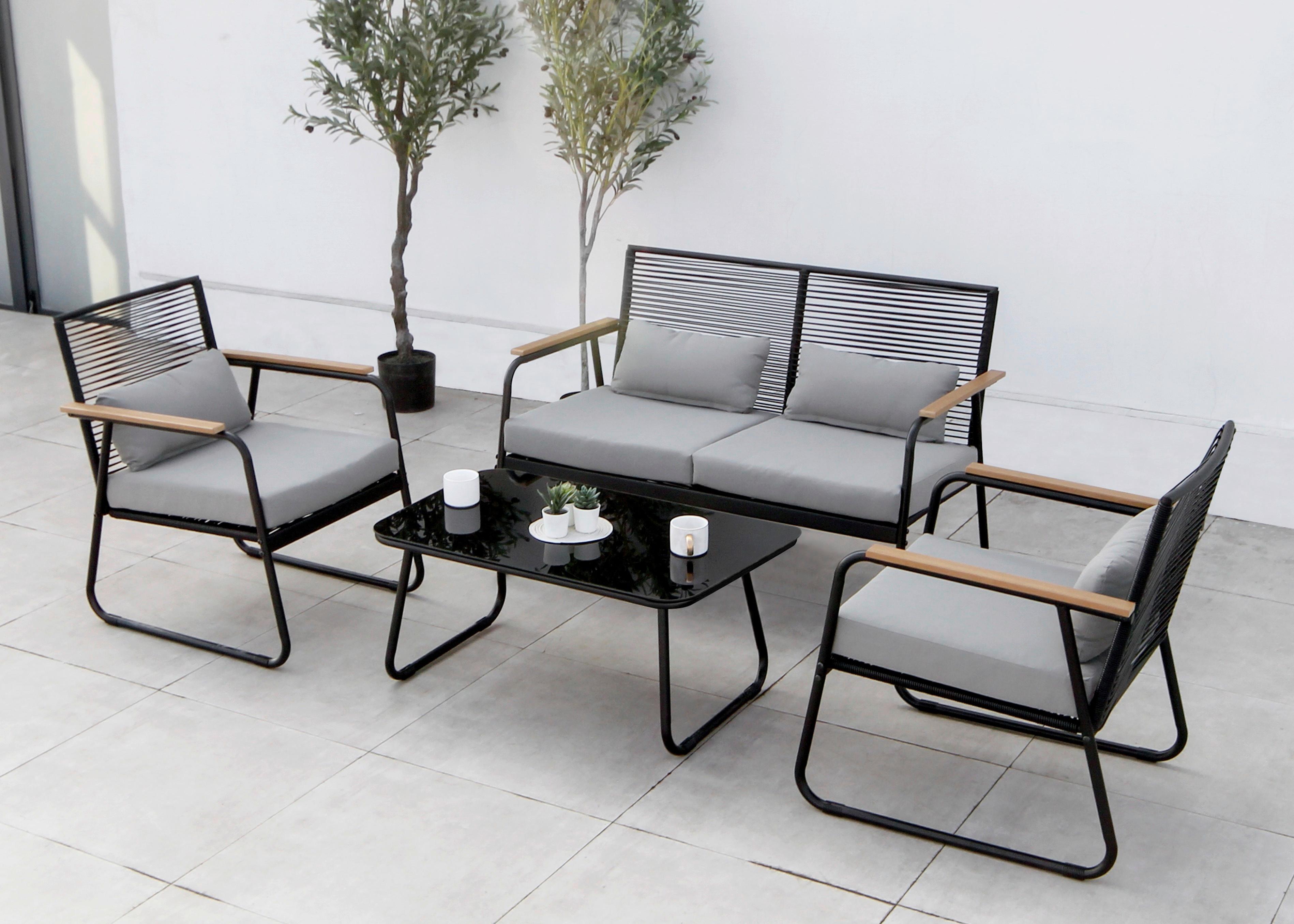 Lounge Garnitura Paxos, 4-Delni Set, Antracit - antracit/svetlo siva, Basics, kovina/steklo (116/77/71cm) - Gardenson