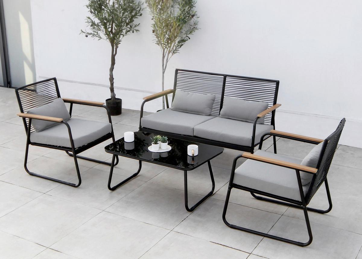 Lounge Garnitura Paxos, 4-Delni Set, Antracit - antracit/svetlo siva, Basics, kovina/steklo (116/77/71cm) - Gardenson