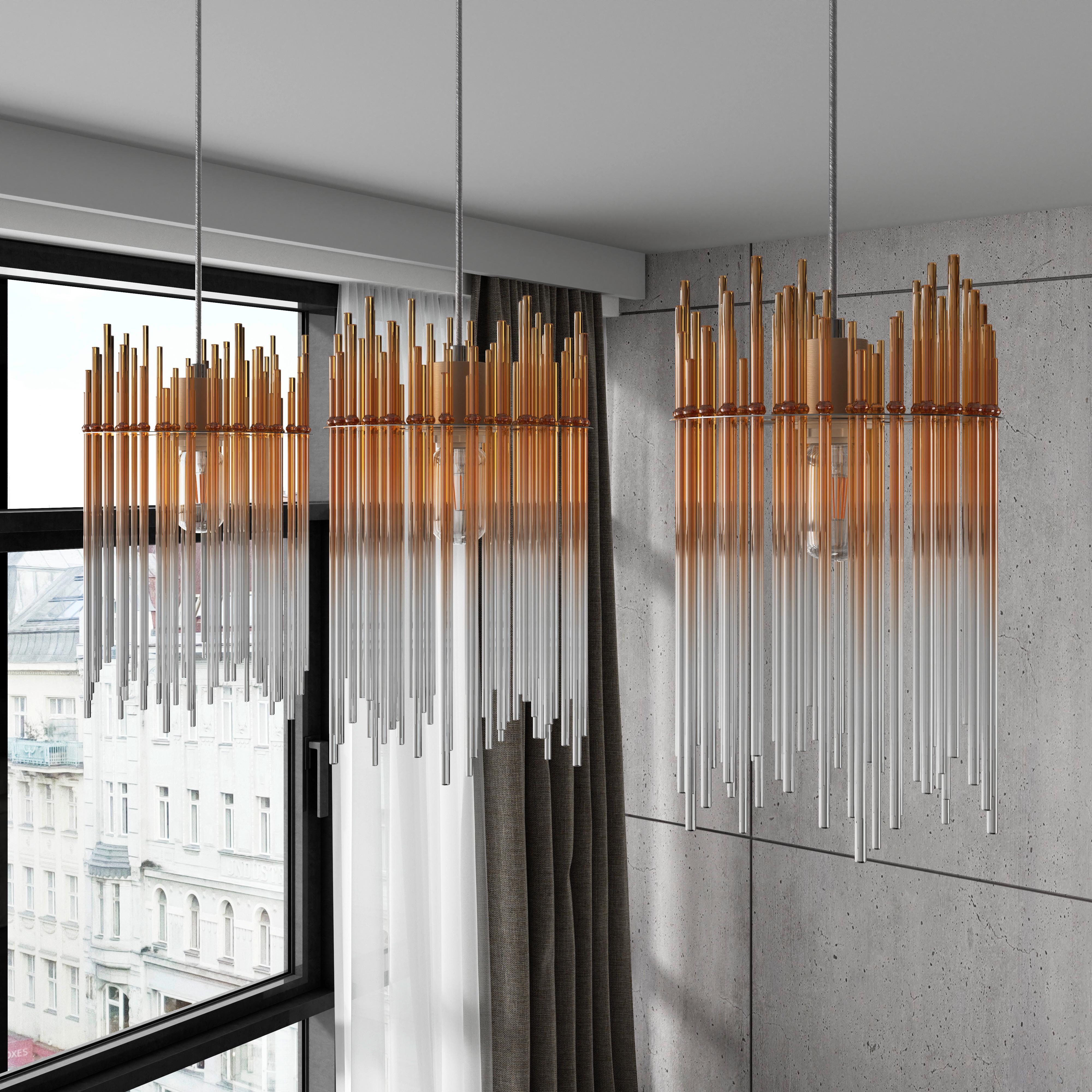 HÄNGLAMPA STAB - bärnstensfärgad/champagne, Modern, metall/glas (81/20/150cm)