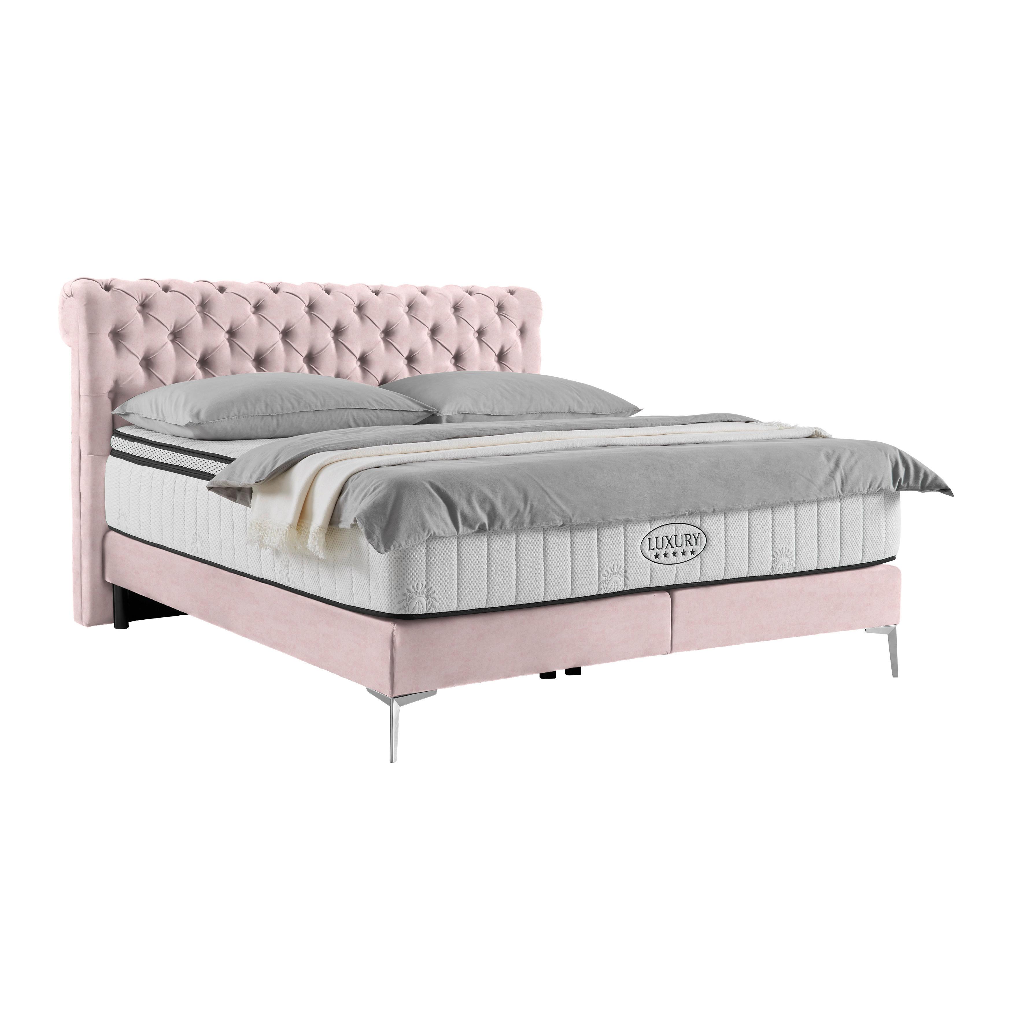 Boxspringbett Queen in Rosa ca. 180x200cm - Chromfarben/Goldfarben, KONVENTIONELL, Textil (180/200cm) - Premium Living