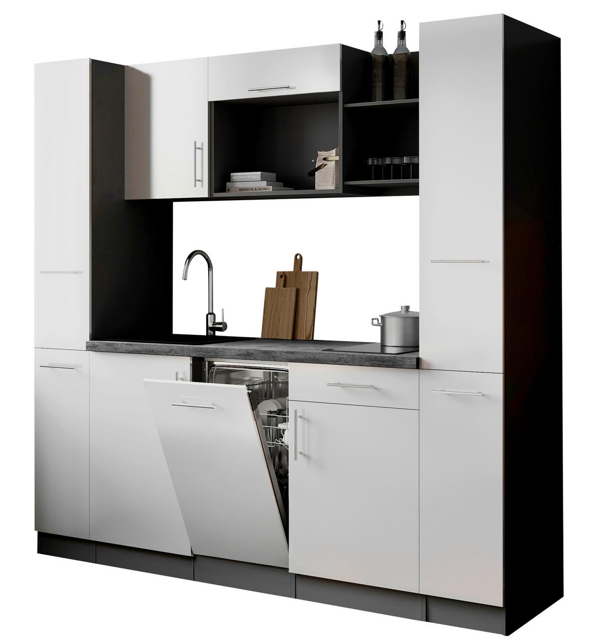 Küchenblock Oliver m. Geräten Weiß - Weiß/Grau, Trend, Holzwerkstoff/Metall (205cm) - Respekta