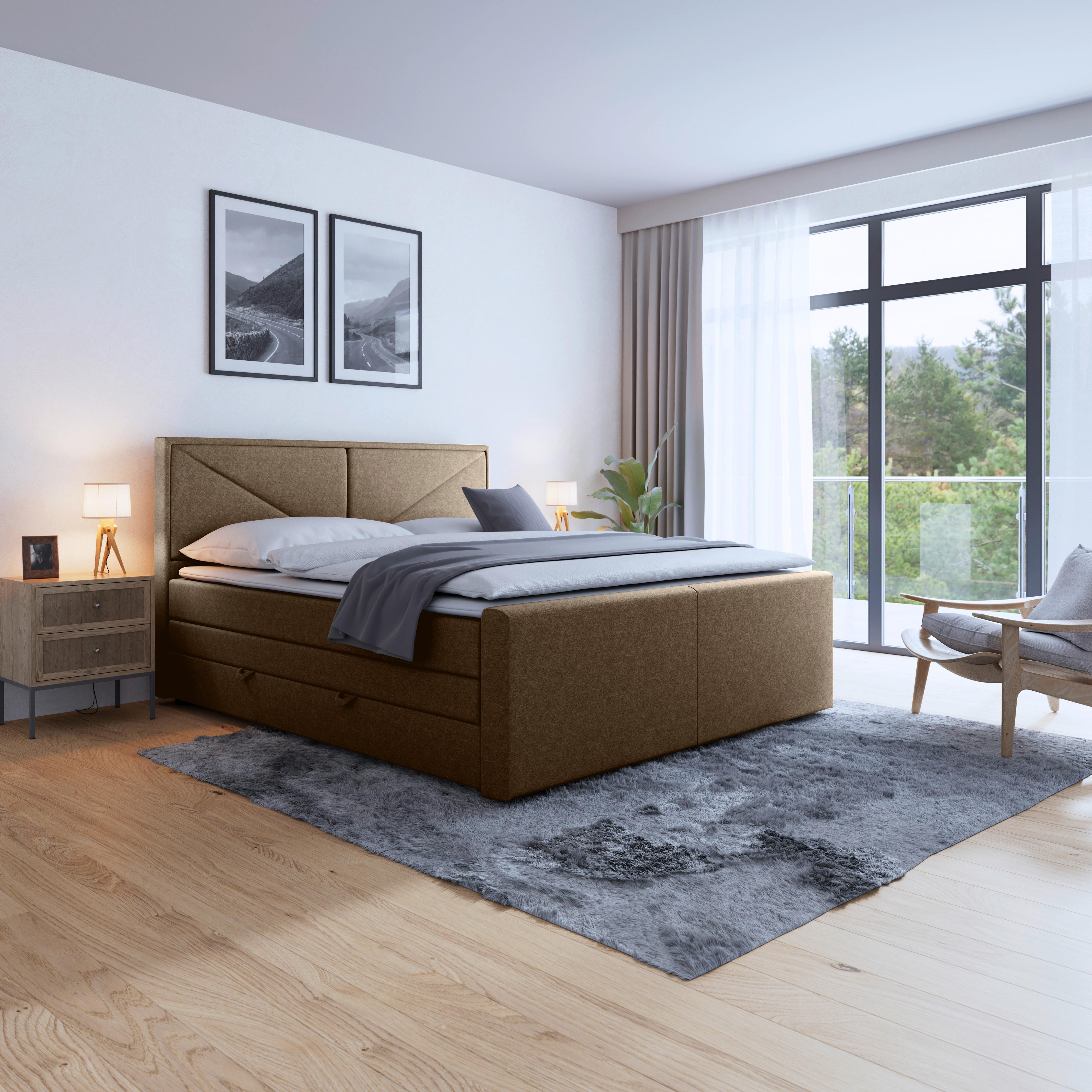 Boxspringbett Lima ca. 180x200 cm Beige - Beige/Schwarz, MODERN, Holz/Kunststoff (180/200cm) - MID.YOU