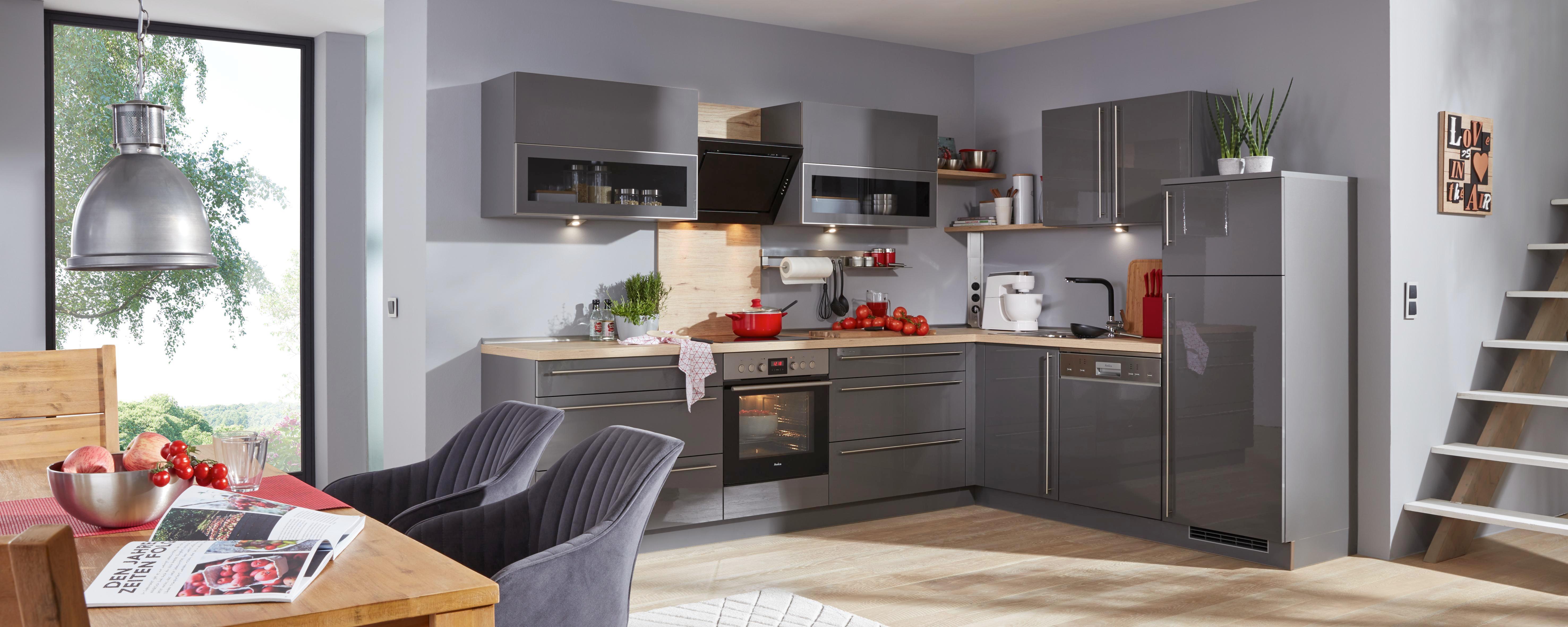 Eckküche in Grau Hochglanz online bestellen