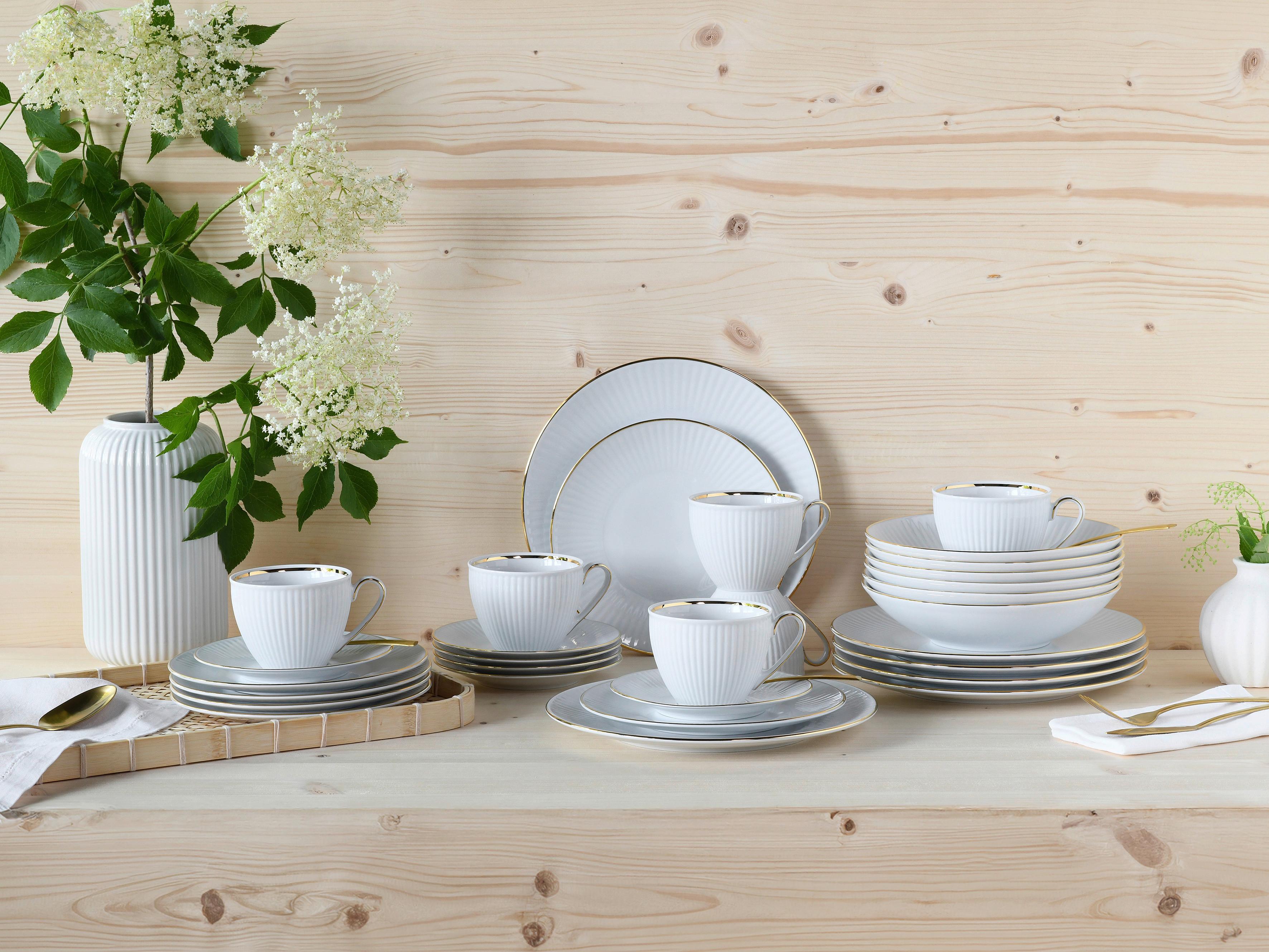 Kombinirani Servis Valencia, 30-Delni - zlate barve/bela, Design, keramika - Creatable